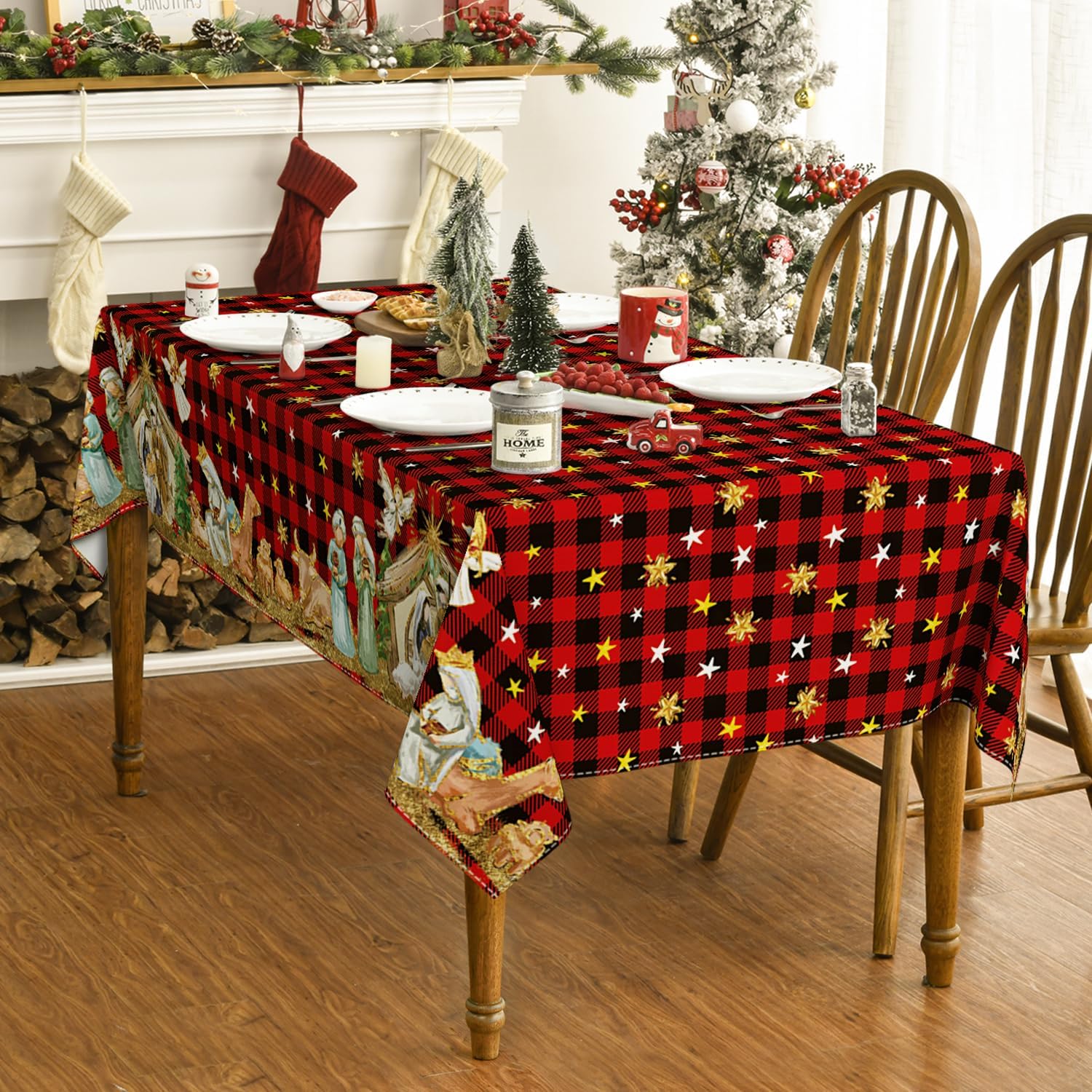 Horaldaily Mantel de Navidad de 60 x 120 pulgadas, diseño de búfalo rojo a cuadros, lavable, para decoración de fiestas, pícnic, cenas