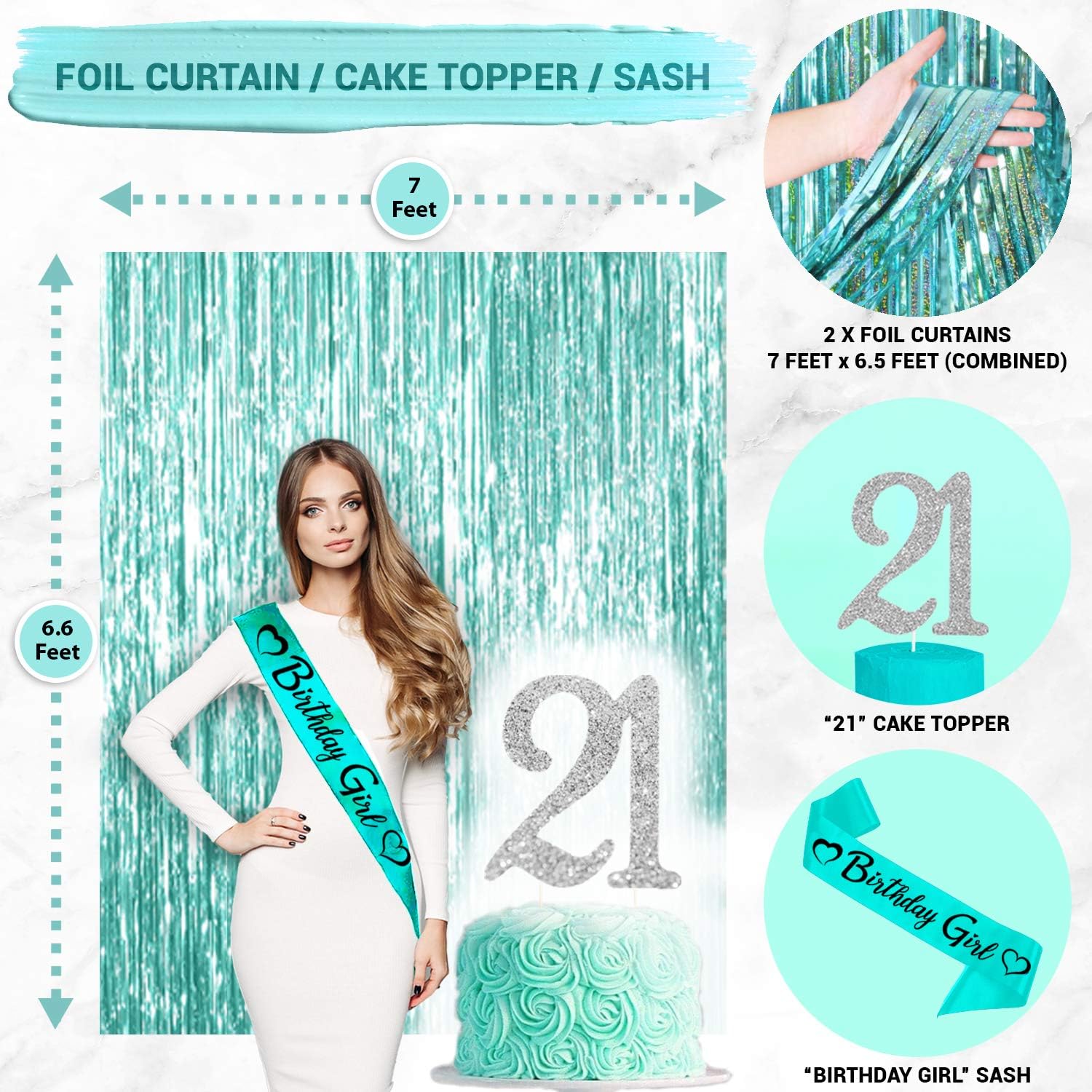 71 piezas de decoración de feliz cumpleaños #21 para ella, regalo de cumpleaños #21 para ella, tiara, banda de cumpleaños #21 para ella, decoración