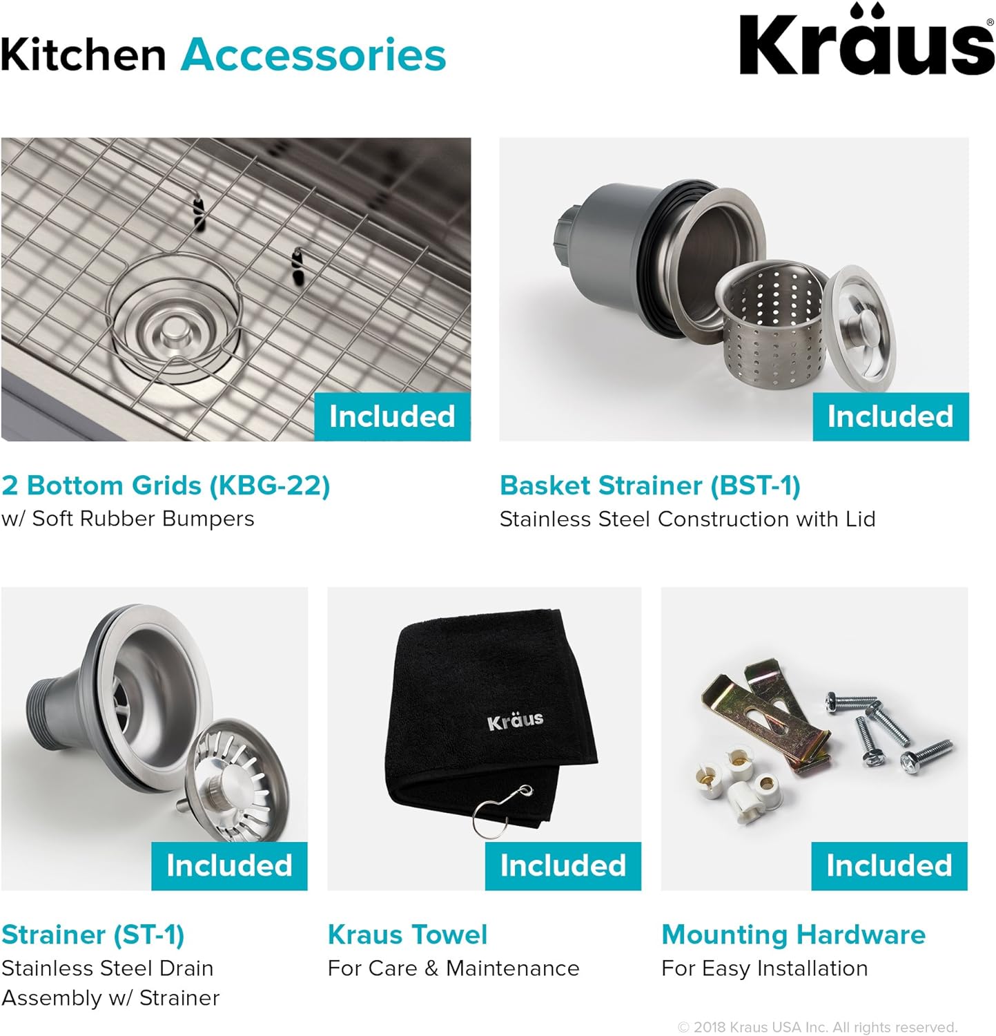 Fregadero doble KBU22 de la marca Kraus. 32 pulgadas, de montaje inferior, doble cavidad 5050, acero inoxidable de calibre 16, KBU22
