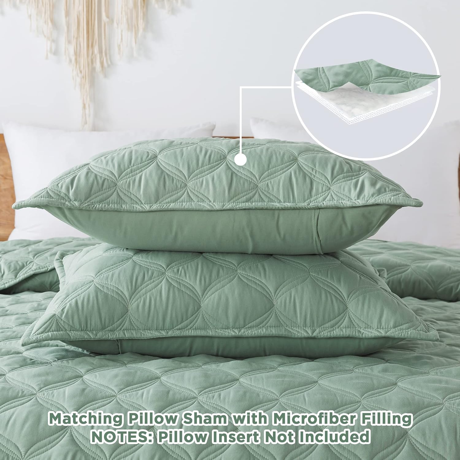 Litanika Juego de colcha extragrande de color verde salvia de 128 x 120 pulgadas, colcha ligera de verano, funda de cama bohemia de granja para