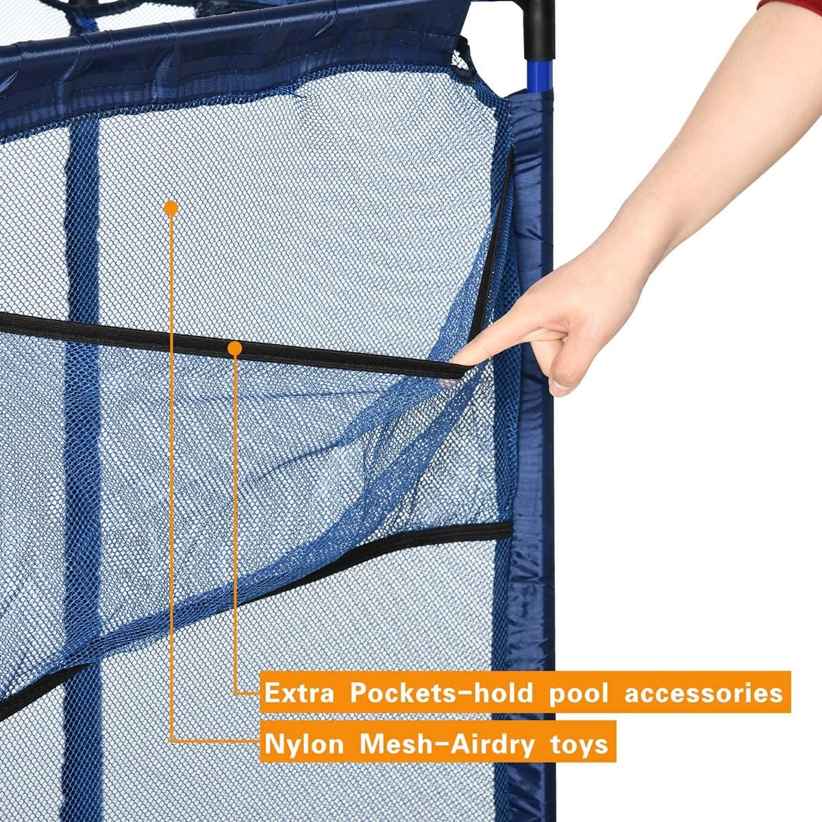 Cesta de bolas para interiores y exteriores, organizador de almacenamiento de piscina, carrito rodante, contenedor de malla lateral para organizador