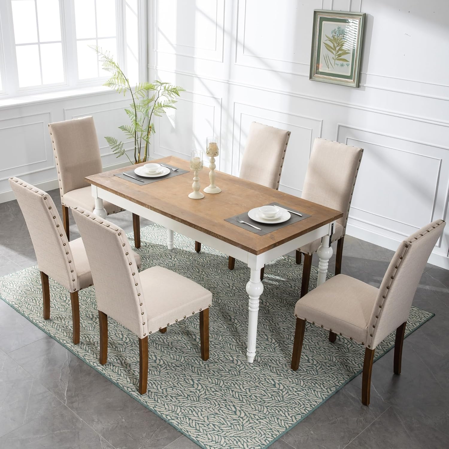 Parsons – Juego de sillas de comedor para cocina, moderno, tapizado, elegante, respaldo alto con ribete de cabeza de clavo de bronce