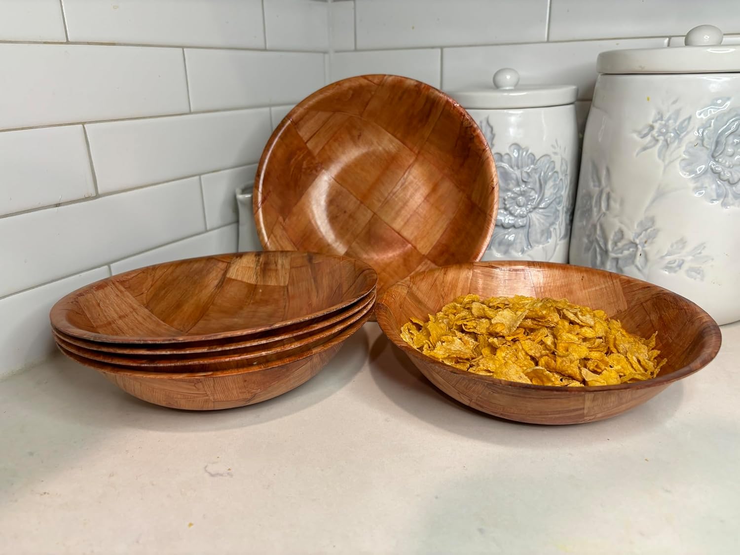 Homazing – Juego de 6 cuencos de ensalada de madera, cuencos de ensalada de 8 pulgadas para el almuerzo, cuencos de madera tejida para alimentos,