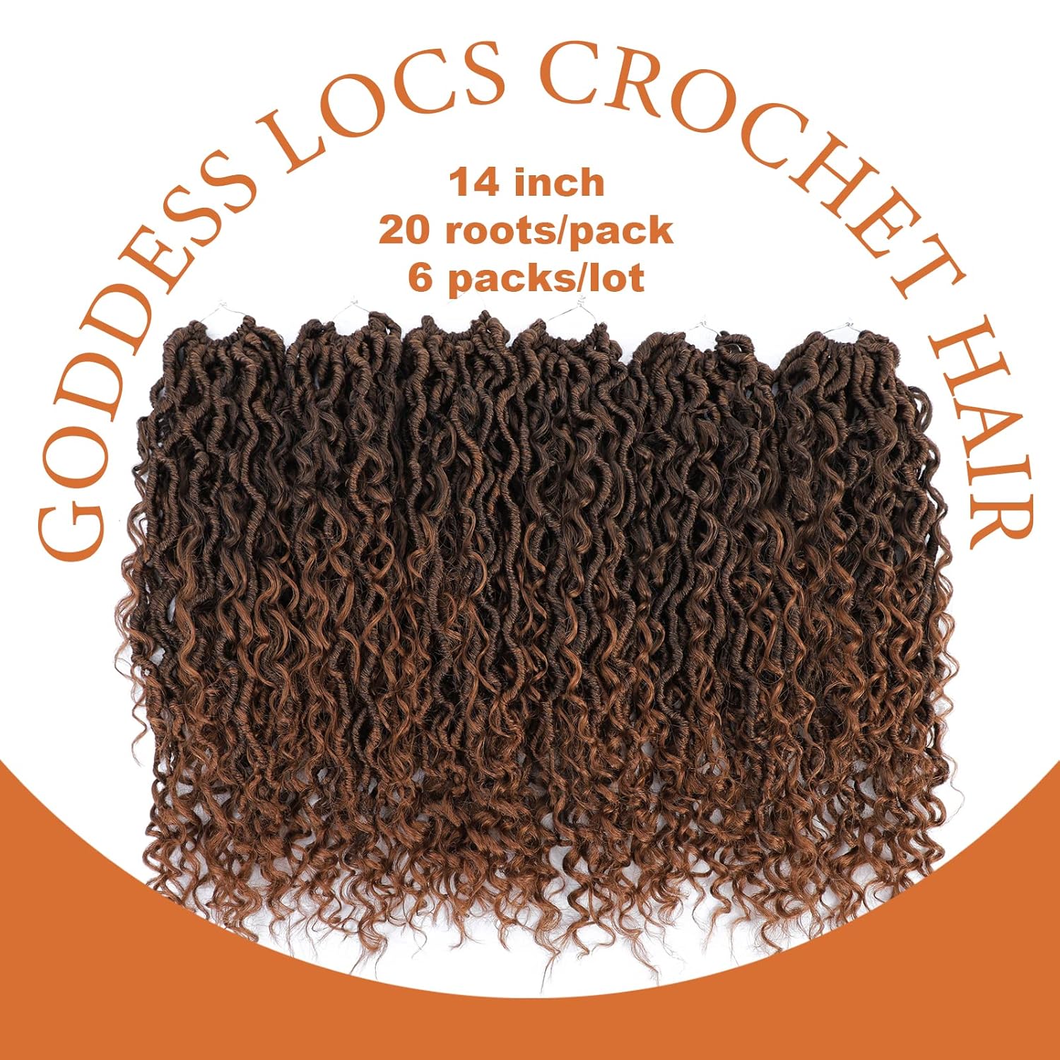 Cabello de ganchillo Goddess Locs de 14 pulgadas, 6 paquetes de cabello sintético de ganchillo con extremos rizados, cabello de ganchillo para