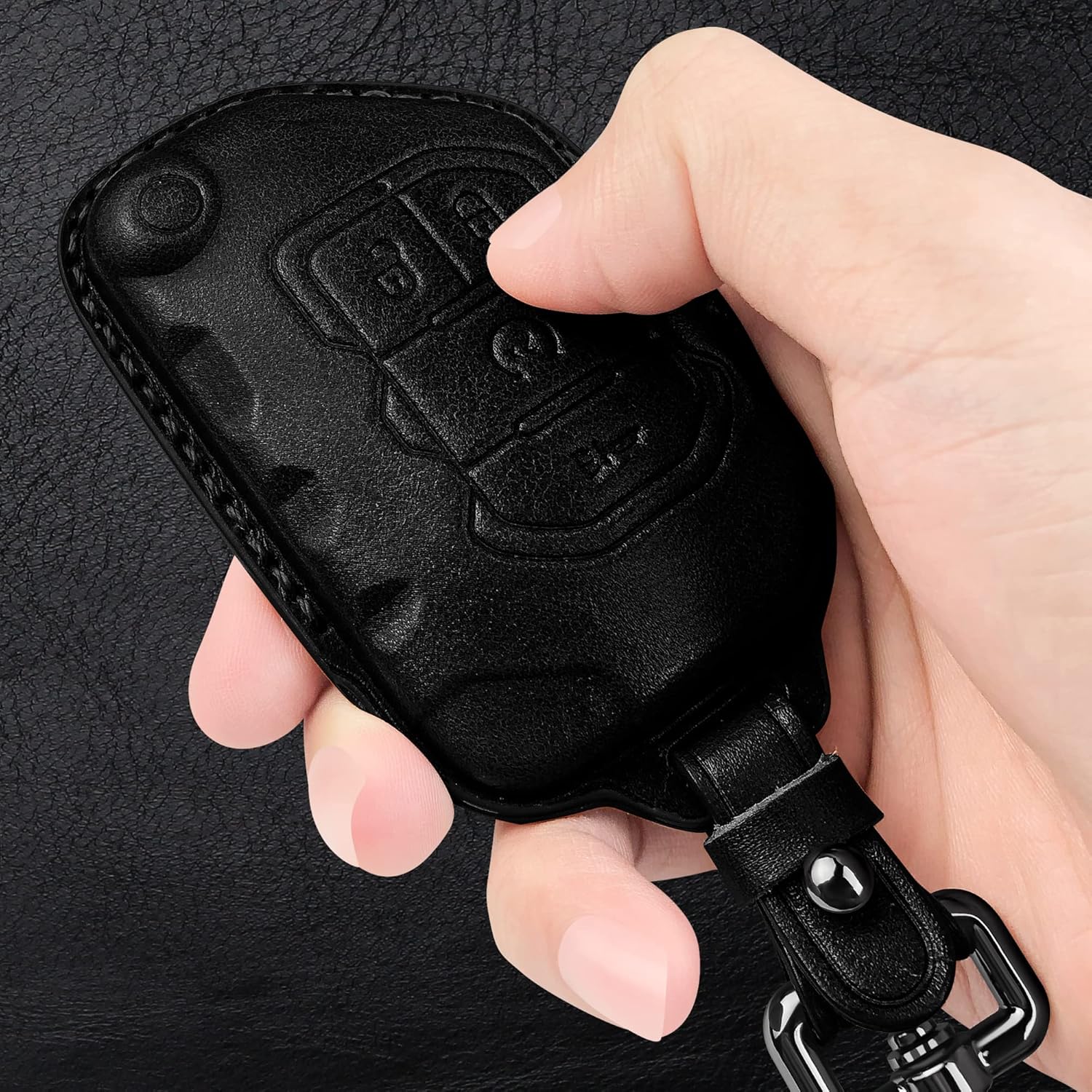 Tukellen Funda de cuero para llavero Jeep Wrangler Gladiator Sahara Rubicon con 4 botones (negro)