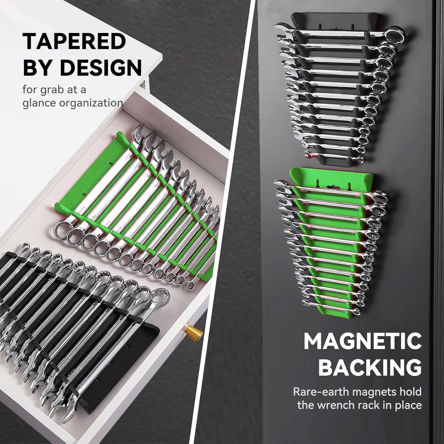 Paquete de 4 bandejas de herramientas magnéticas para llaves, organizador de llaves magnéticas, soporte de llaves de alta calidad SAE (14″ – 116″) y