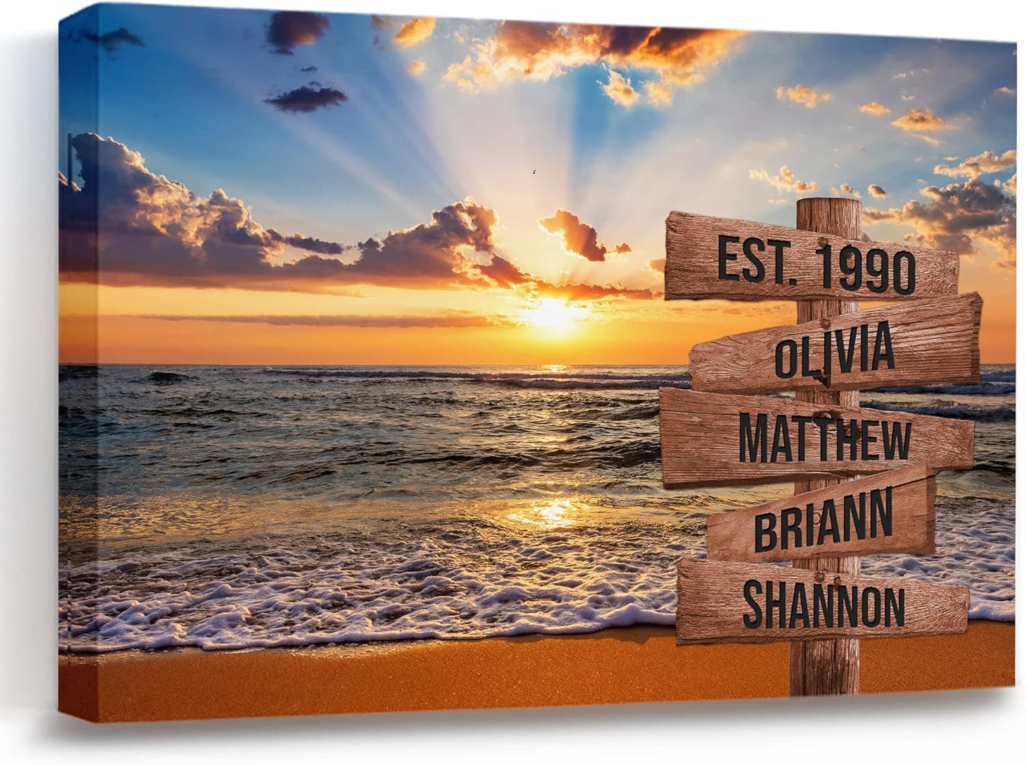 My Soul And Spirit Store – Lienzo de primera calidad personalizado con varios nombres y puesta de sol sobre la playa, lienzo personalizado de