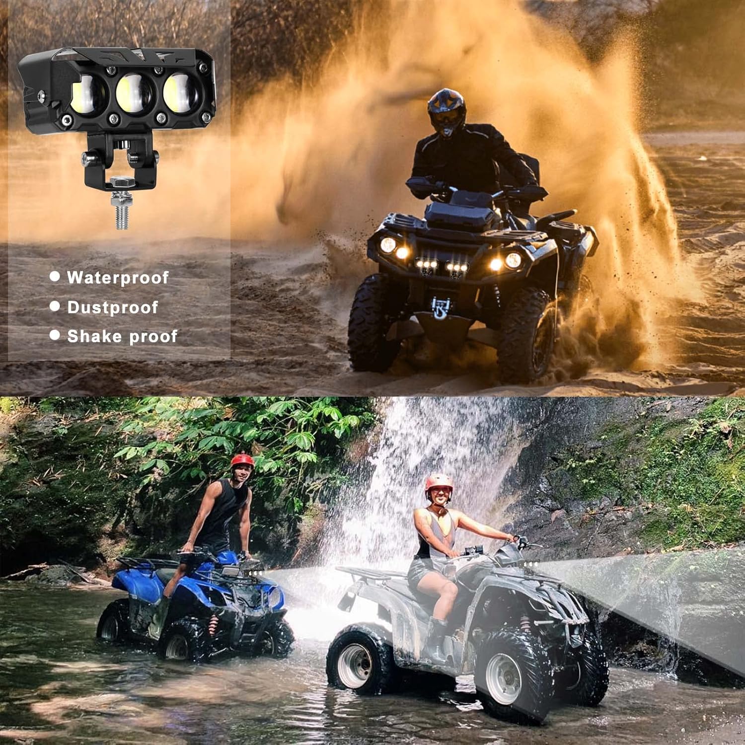 KAWELL Luz de conducción LED de 60 W, luz antiniebla auxiliar, foco LED, IP68, impermeable, doble color, luz de trabajo LED para motocicleta,