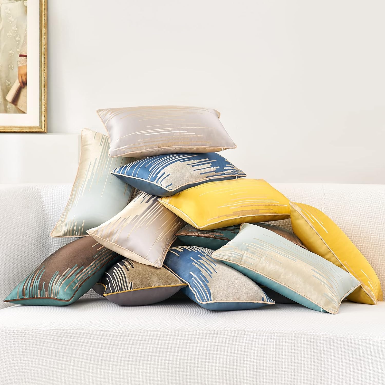 Aeckself Paquete de 2 fundas de almohada rectangulares de jacquard de alta precisión con rayas geométricas modernas, fundas decorativas para sofá,