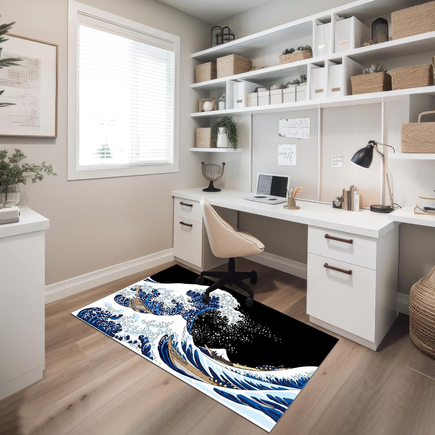 Tapete para silla de oficina para alfombra, tapete para silla de escritorio para alfombra, olas japonesas, tapete para silla de oficina de mar,