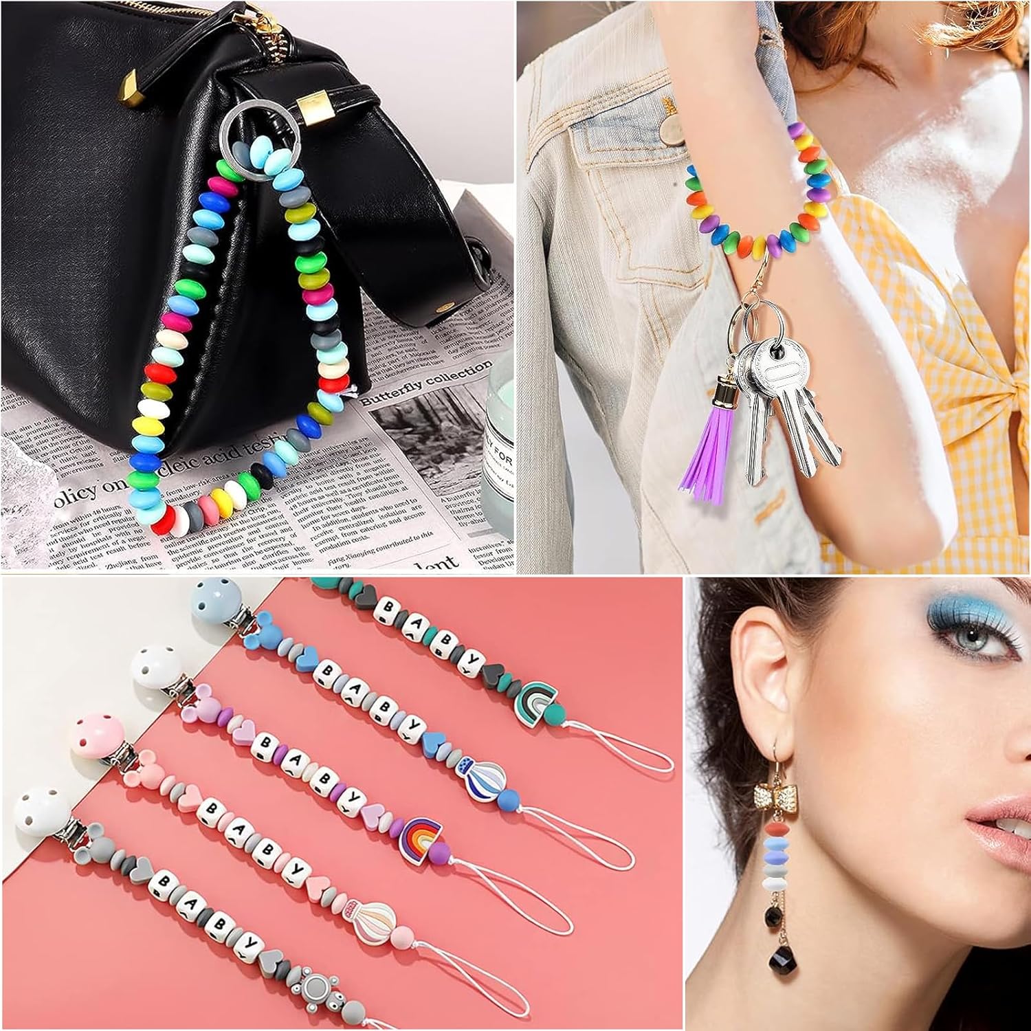 100 cuentas de lentejas de silicona, cuentas focales de silicona de goma de 0.472 pulgadas a granel para llavero, pulsera, collar, manualidades