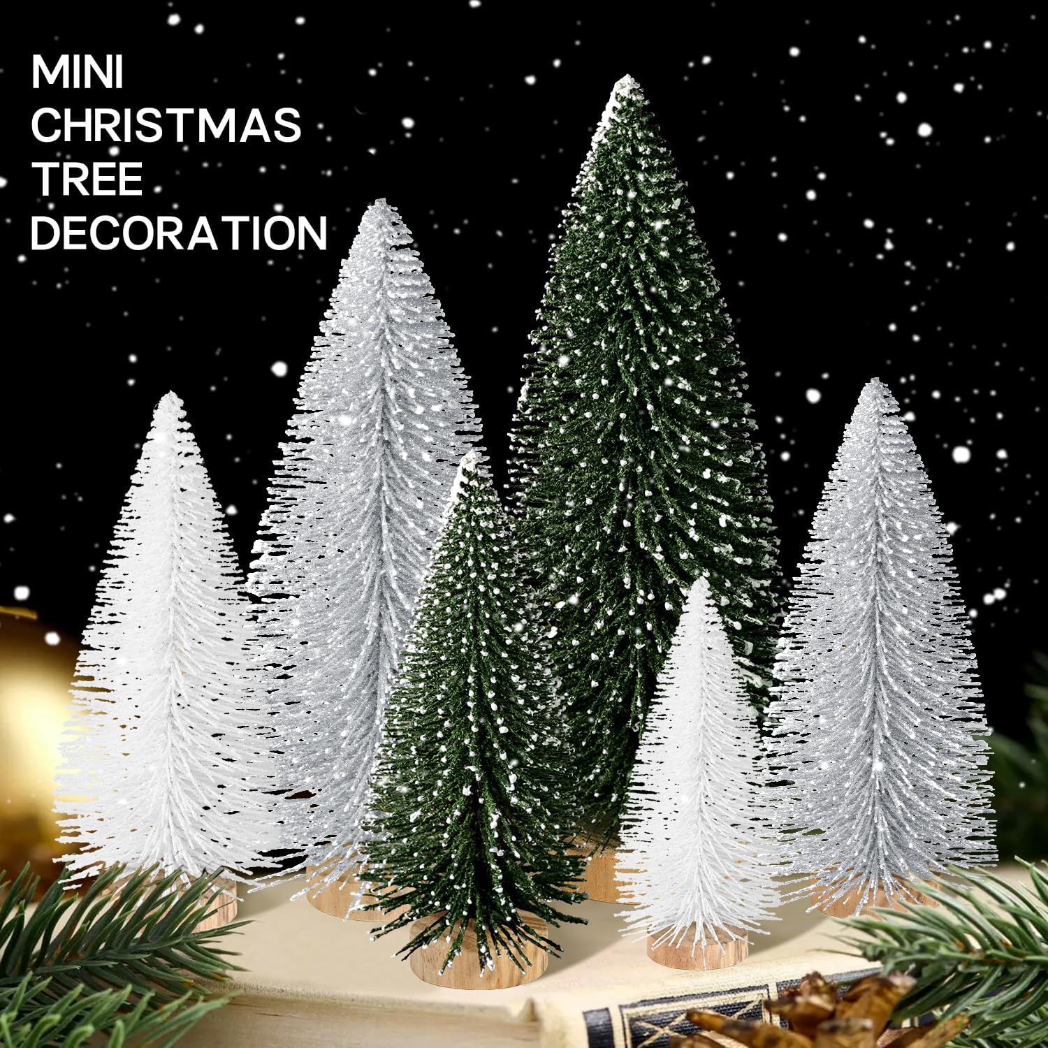 6 piezas de mini árboles de Navidad, decoración de Navidad artificial, mini botella de árbol de Navidad, árboles de decoración de Navidad con 4