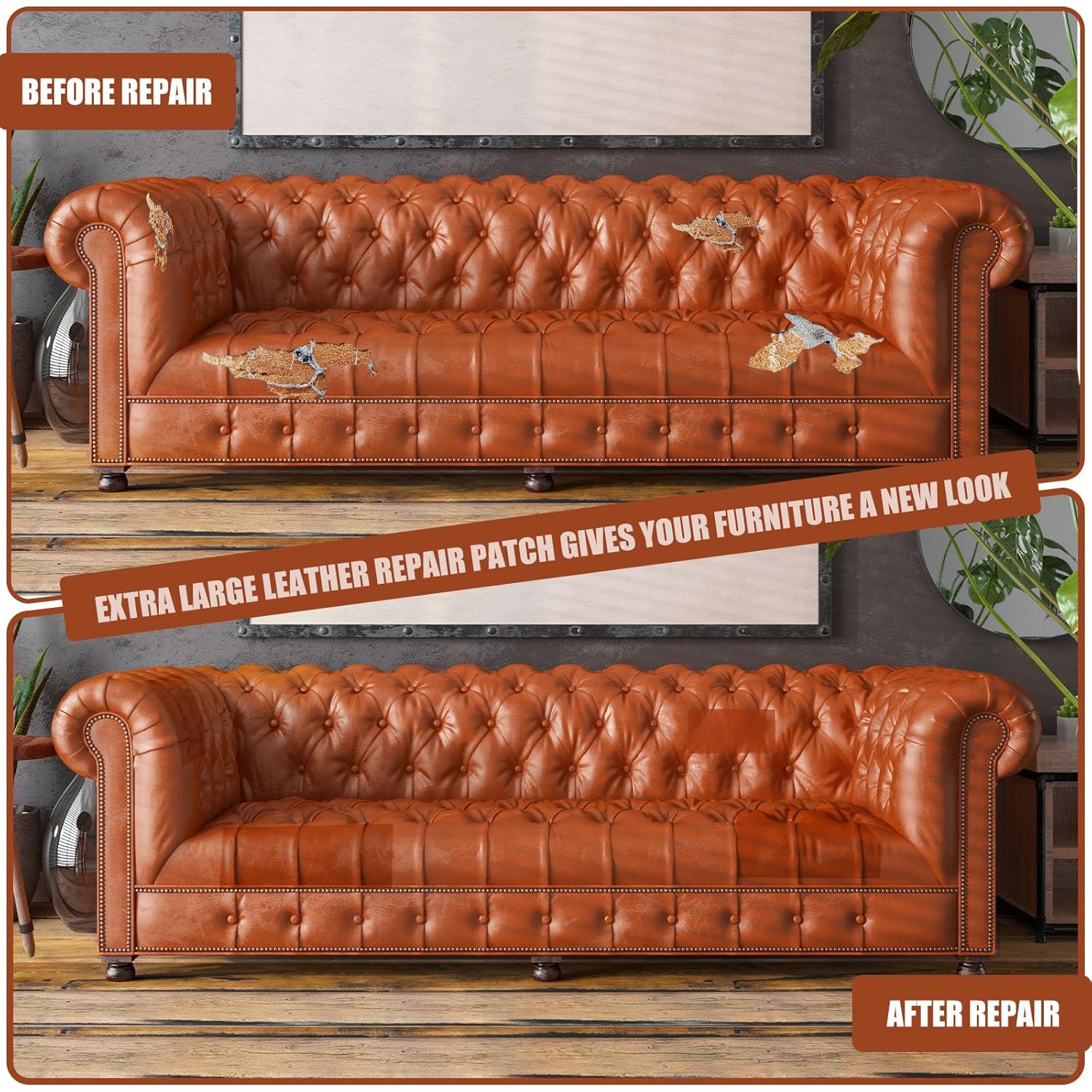 impolady Parche de reparación de cuero autoadhesivo, parches extra grandes de 17 x 79 pulgadas para muebles, cinta de cuero para reparación de