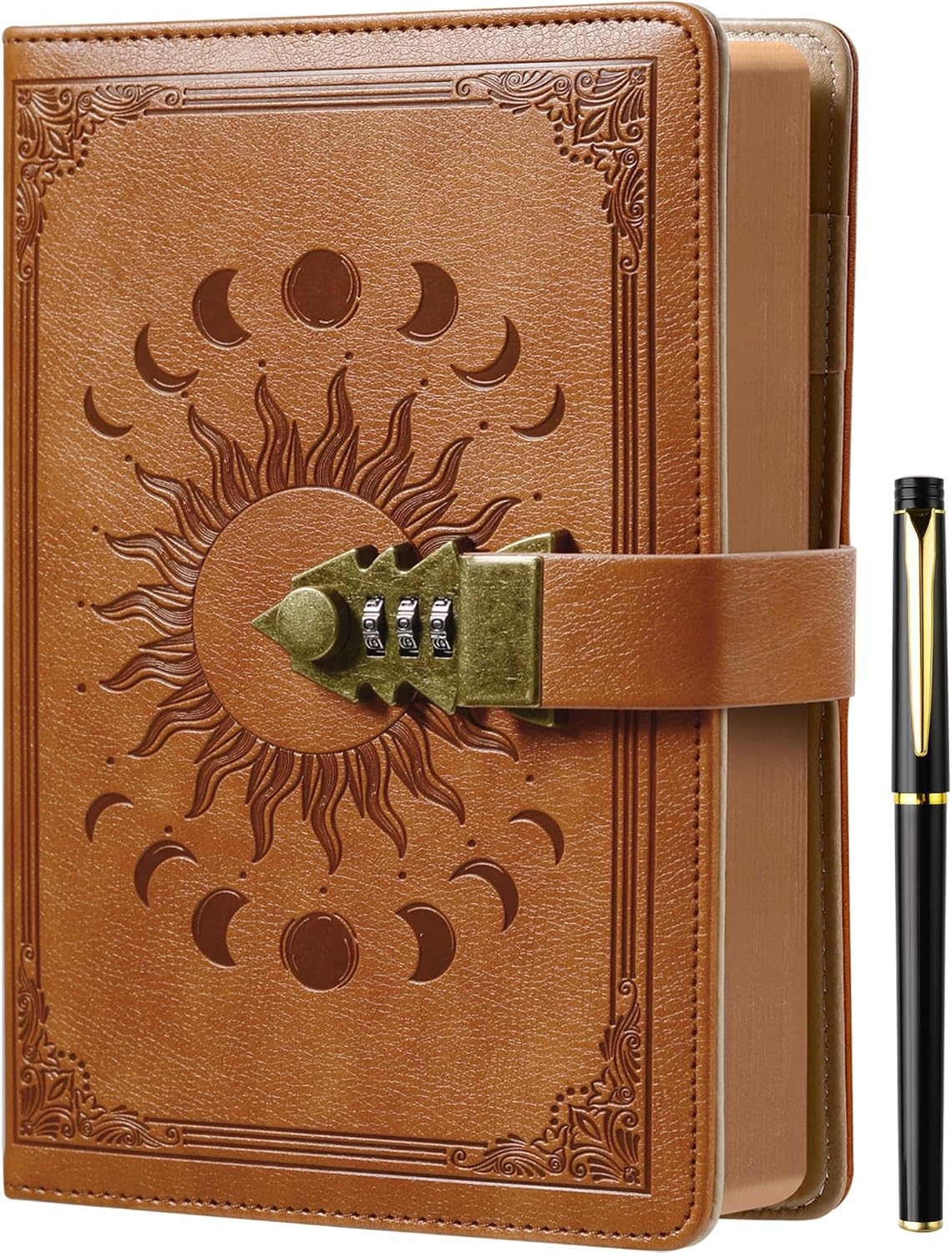 ZXHQ Diario con cerradura para mujeres y hombres, tamaño A5, 240 páginas, de piel sintética, con cerradura, cuaderno de cuero recargable con