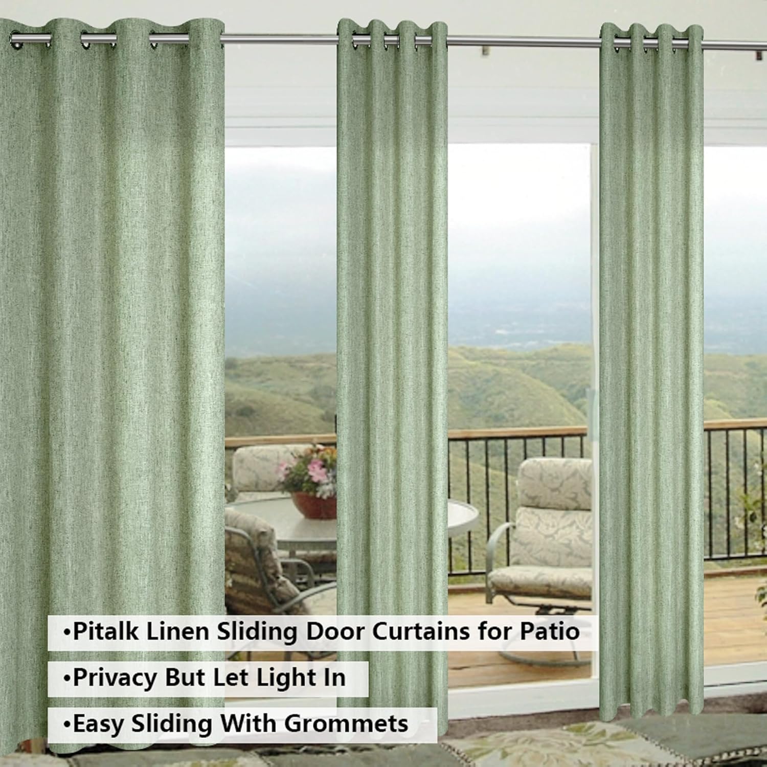 Pitalk Cortinas color verde salvia claro de 90 pulgadas de largo para dormitorio, 2 paneles con ojales, filtrantes de luz, semitransparentes, de