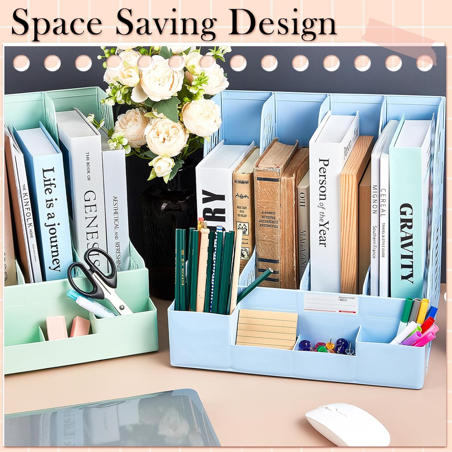 4 soportes para archivadores de revistas con 4 compartimentos verticales, organizador de escritorio de archivos, organizador de archivos,