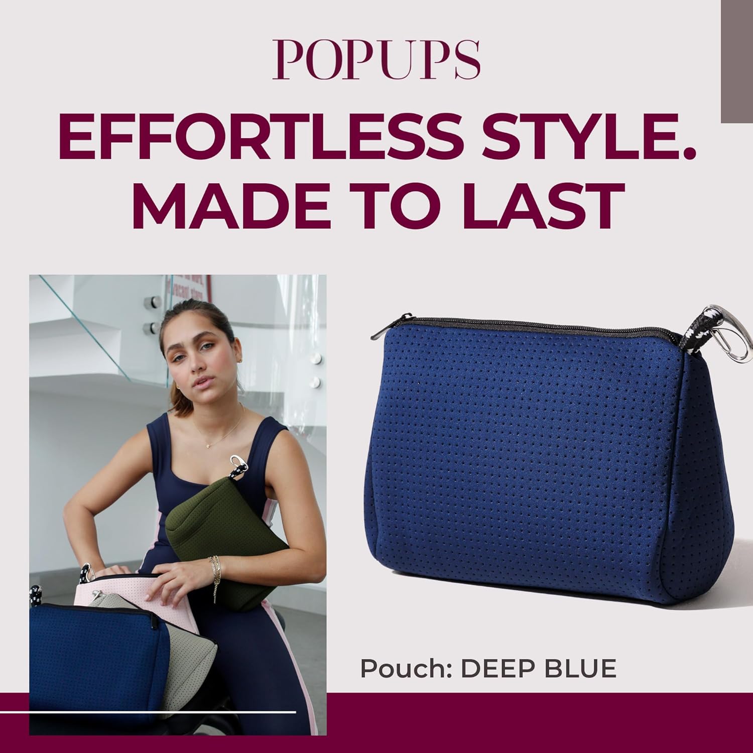Pop Ups Brand – Bolsa de maquillaje grande con cremallera, de neopreno, lavable a máquina, artículos de tocador de viaje, bolsa organizadora de