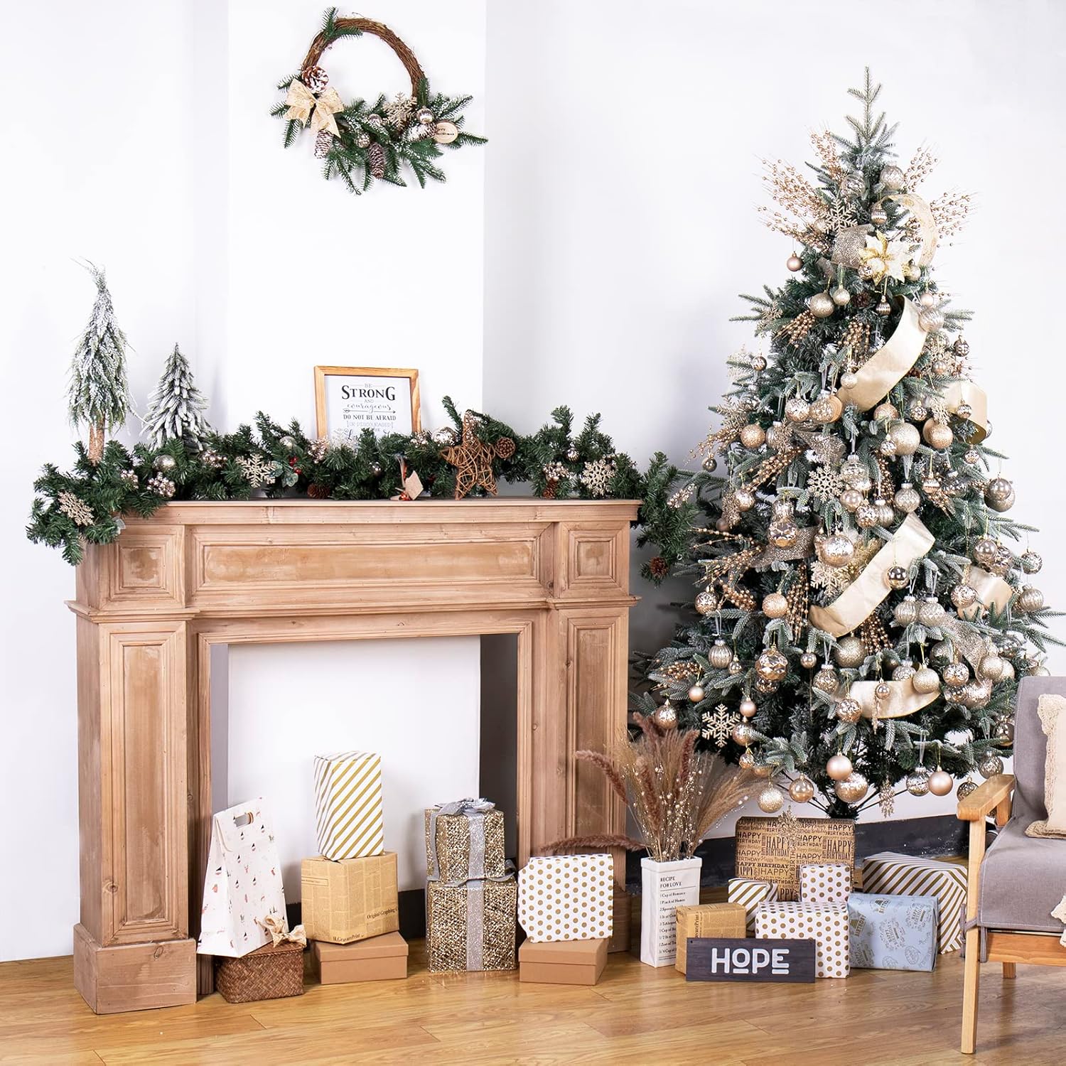 Adornos de bola de Navidad inastillables, decoraciones de Navidad extragrandes para árbol de Navidad (6 pulgadas, 2 unidades, champán)