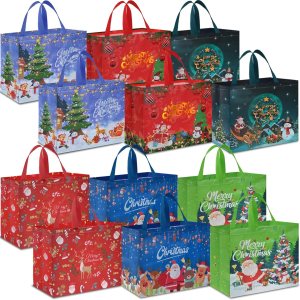 AhfuLife 12 bolsas de regalo de Navidad extra grandes, 15.7 x 14.2 x 5.9 pulgadas, bolsas de Navidad con asas, bolsas de compras de Navidad AhfuLife 12 bolsas de regalo de Navidad extra grandes, 15.7 x 14.2 x 5.9 pulgadas, bolsas de Navidad con asas, bolsas de compras de Navidad