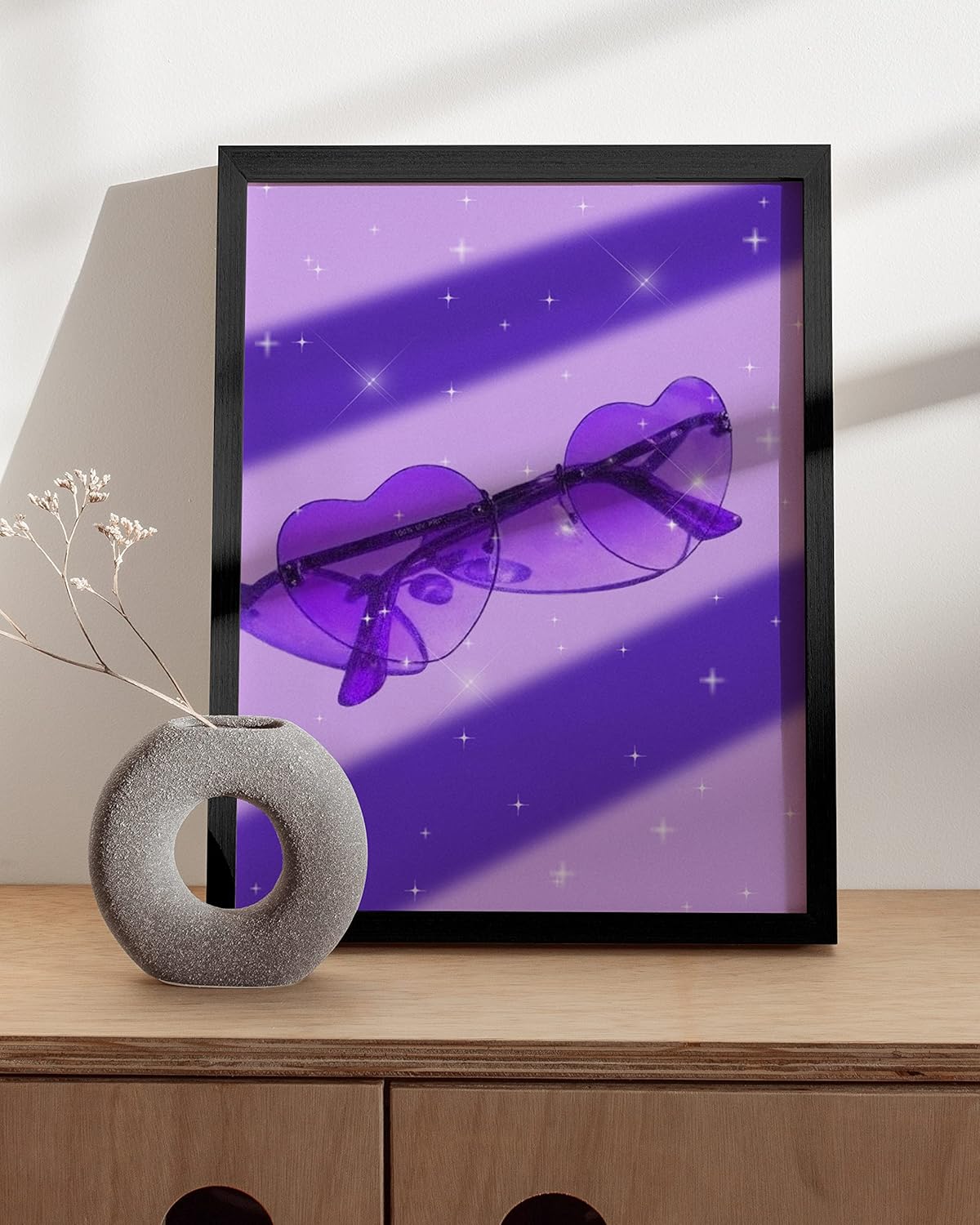 HAUS AND HUES Arte de gafas de sol para decoración estética de habitación, arte estético de pared morado y pósteres morados fríos para habitación,
