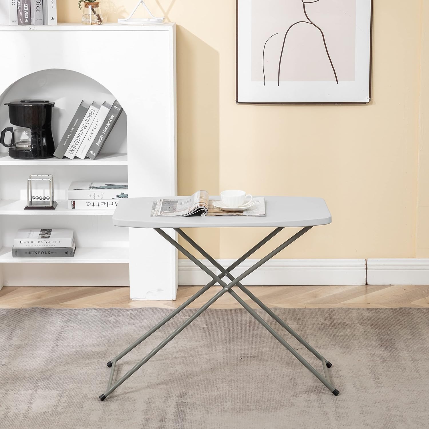 BTEXPERT Personal Adjustable Folding Laptop Table TV Tray, 29 Inch, White Granite