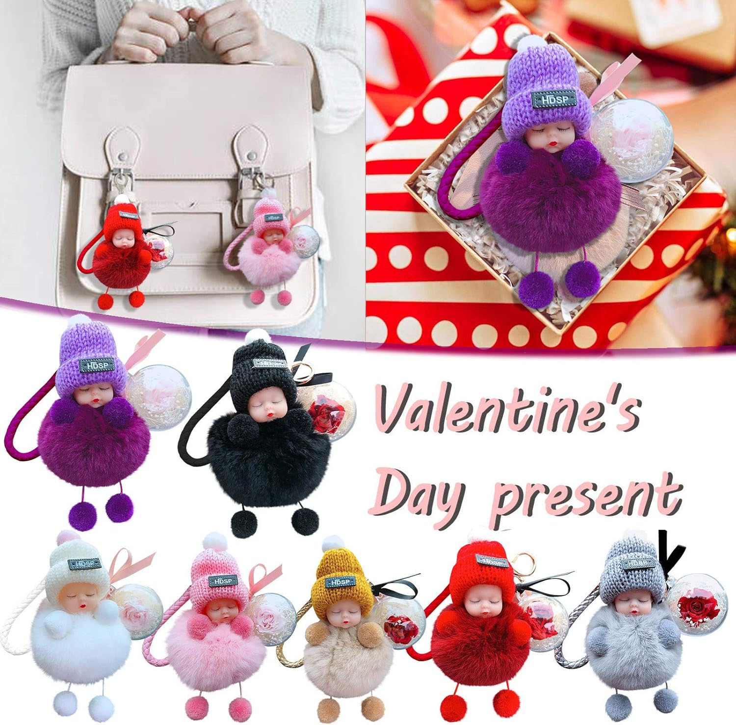 Lindo llavero de peluche peludo, colgantes, adornos de bolso, para amigos, novias, regalos, fiestas de cumpleaños, día de San Valentín, Navidad