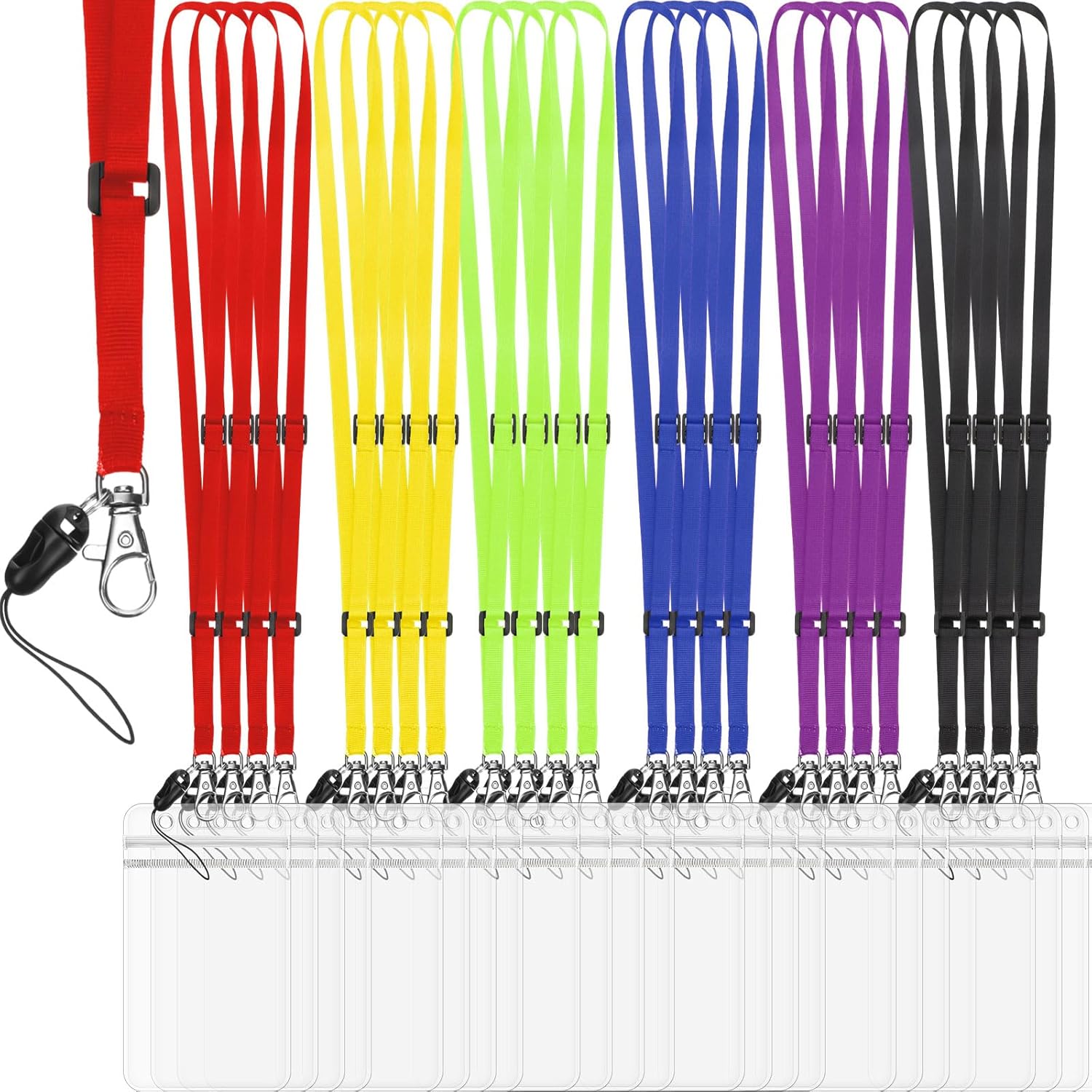 Seajan Juego de 24 cordones ajustables para crucero con soporte para tarjetas de identificación impermeable, coloridos cordones transparentes para