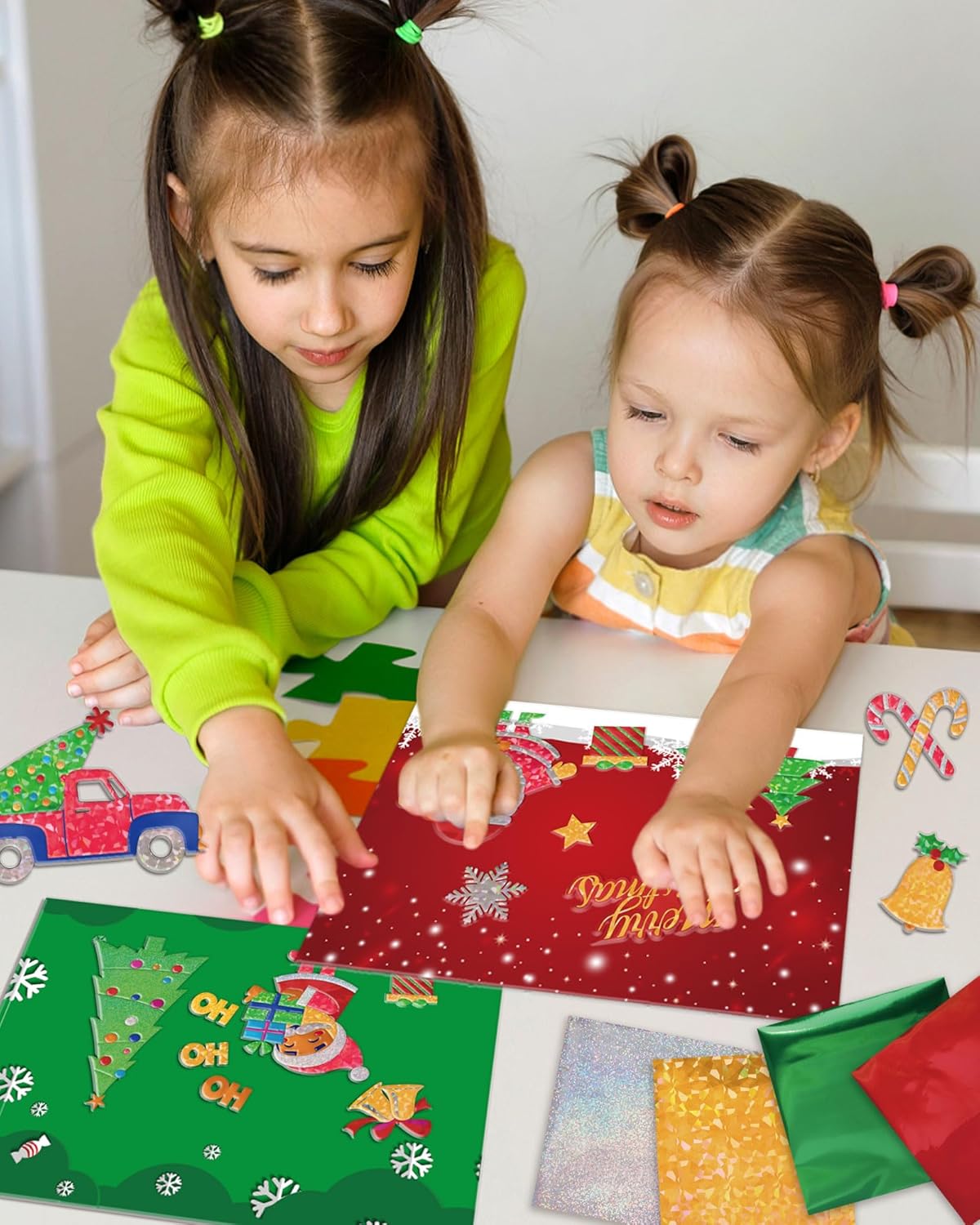 GYGOT Manualidades navideñas para niños, kit de arte divertido de papel de aluminio de Navidad de 4 a 8 años, Navidad, sin ensuciar, actividad