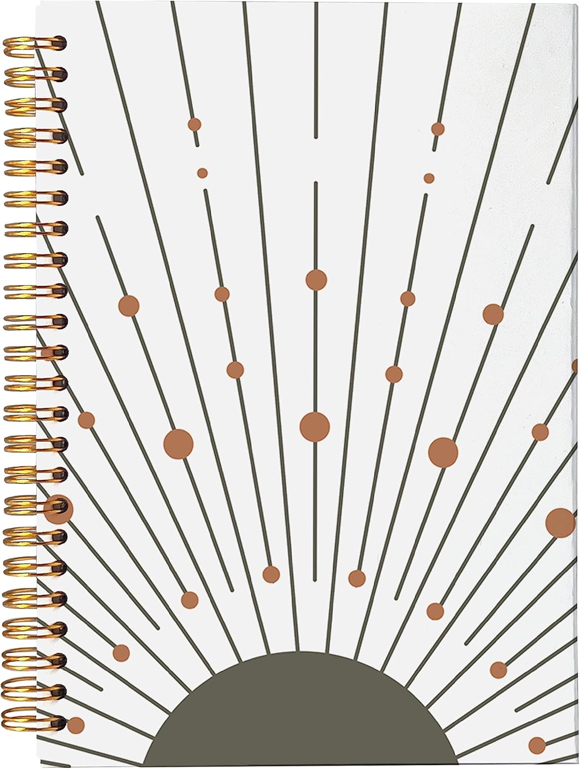 Cuaderno abstracto bohemio negro con rayas en espiral, rayo de sol, 8.3 x 5.5 pulgadas, tapa dura, con rayas universitarias, diario para tomar notas
