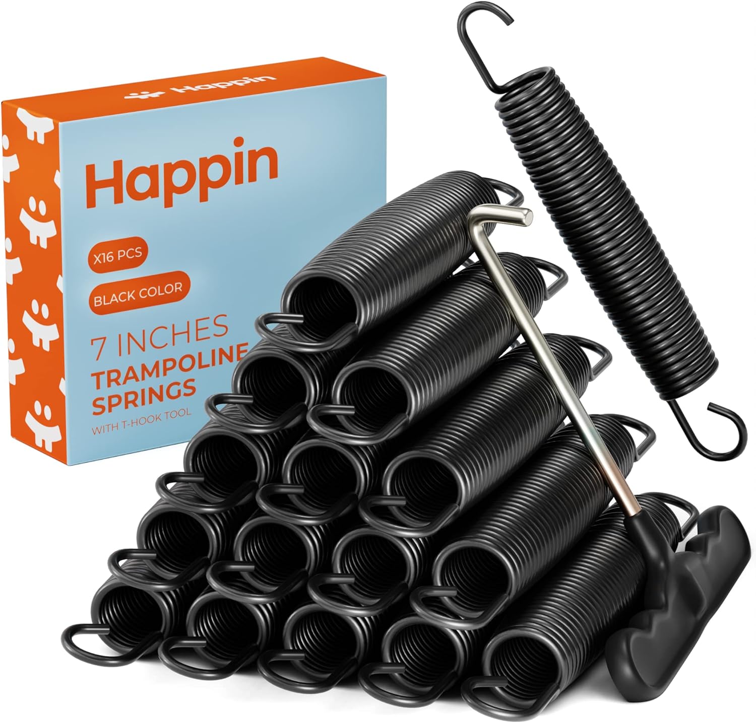 Happin Muelles para trampolín de 7 y 5.5 pulgadas con herramienta de resorte, juego de 16 resortes de acero galvanizado resistente, resortes de