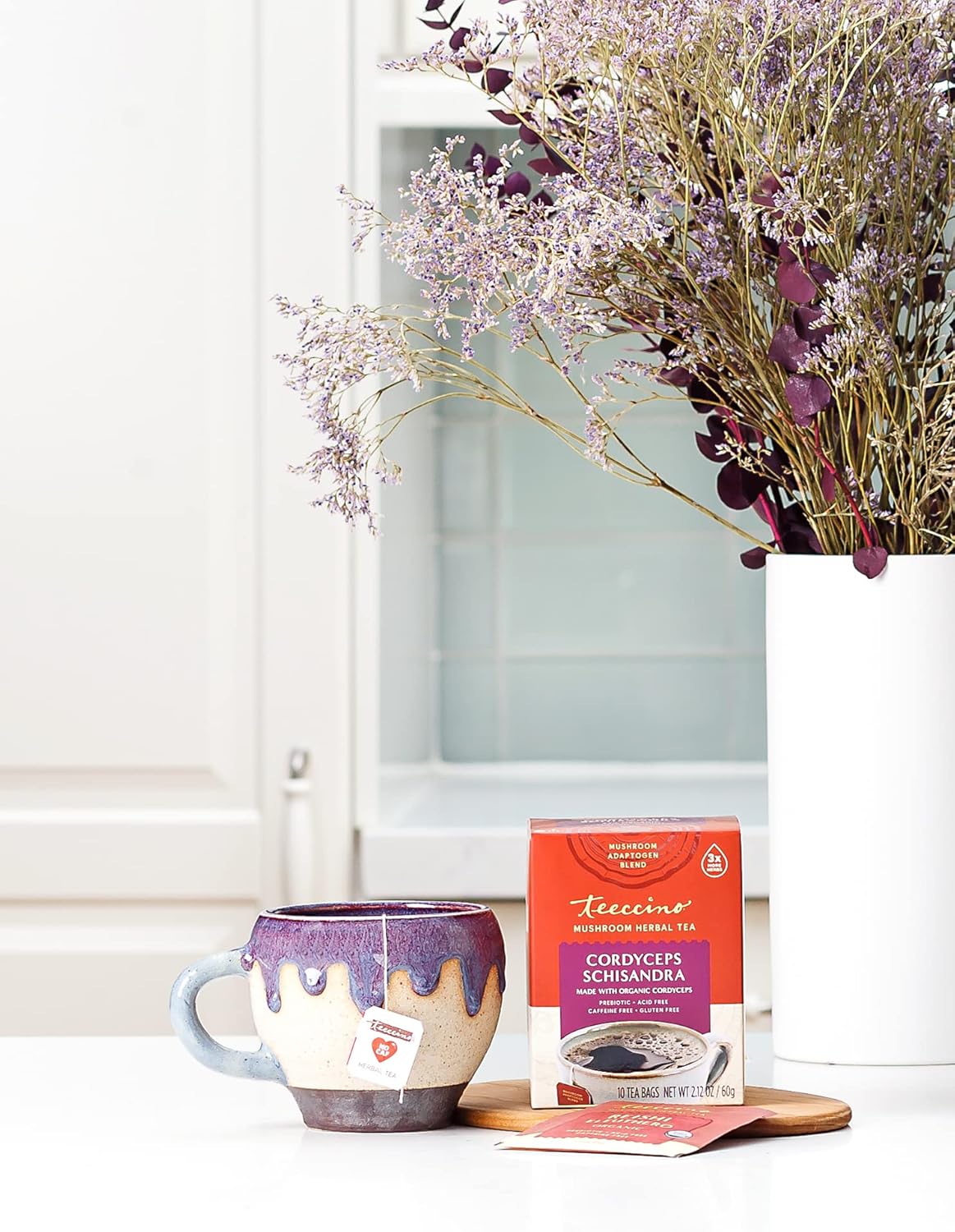 Teeccino Cordyceps Schisandra Tea – Cinnamon Berry – Té de hierbas adaptogénico de hongos sin cafeína, 3 veces más hierbas que las bolsas de té