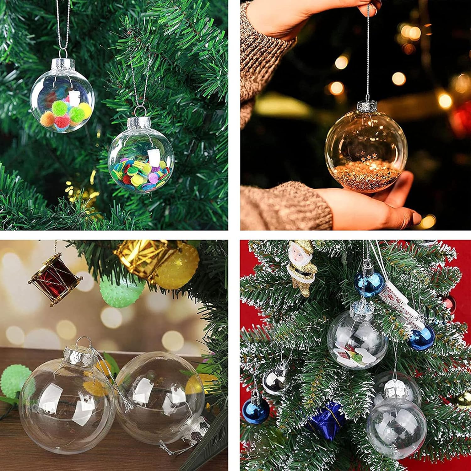 20 bolas decorativas transparentes desmontables para proyectos de manualidades, 2.36 pulgadas, plástico transparente recargable, Navidad, boda,