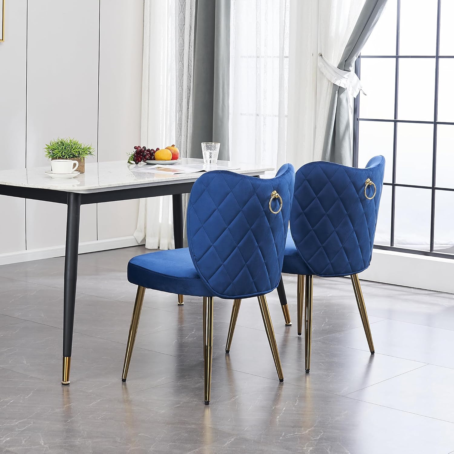 RHYNZEE Sillas de terciopelo sin brazos para sala de estar, comedor con patas de metal dorado, silla auxiliar tapizada moderna de mediados de siglo