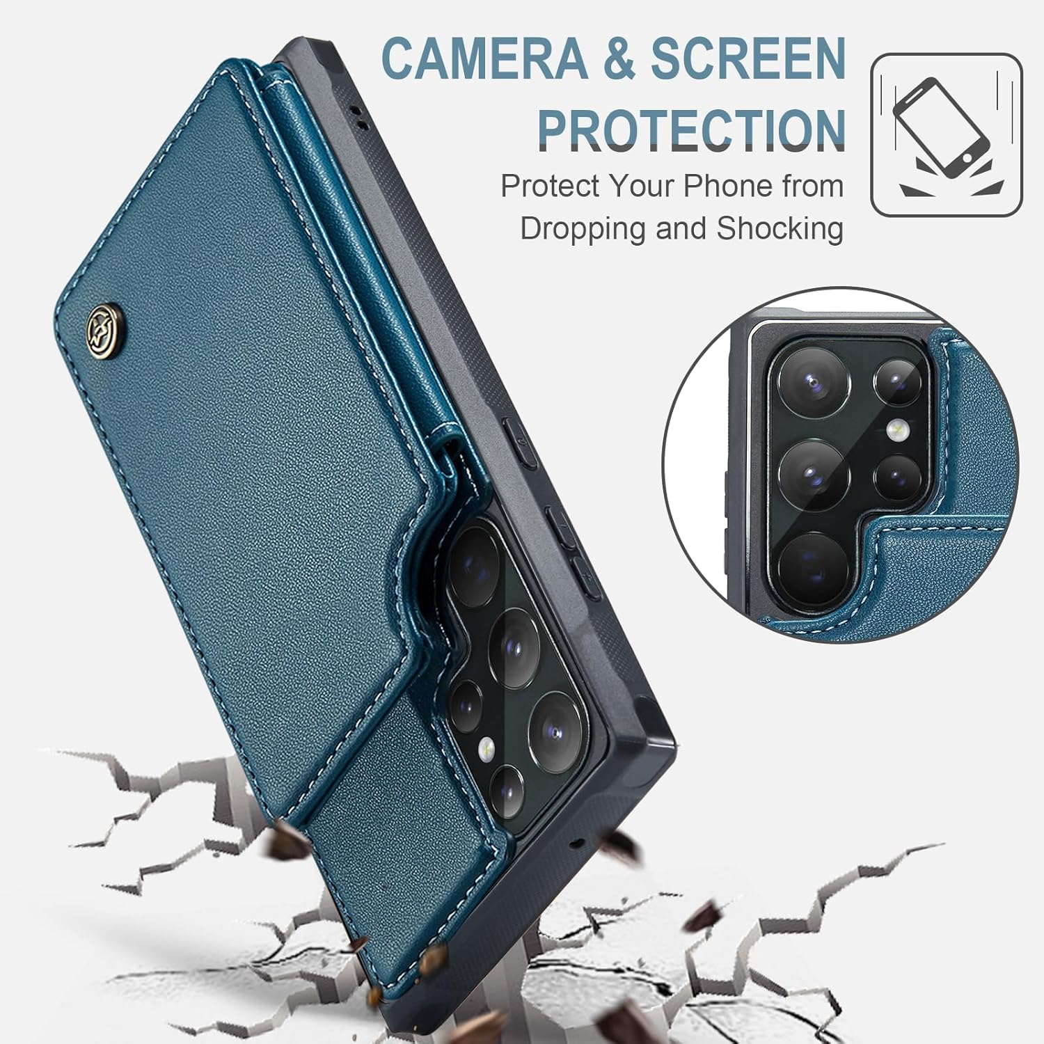 Vinich Funda tipo cartera para Samsung Galaxy S22 Ultra con tarjetero y ranuras de crédito con bloqueo RFID, función atril, a prueba de golpes, para