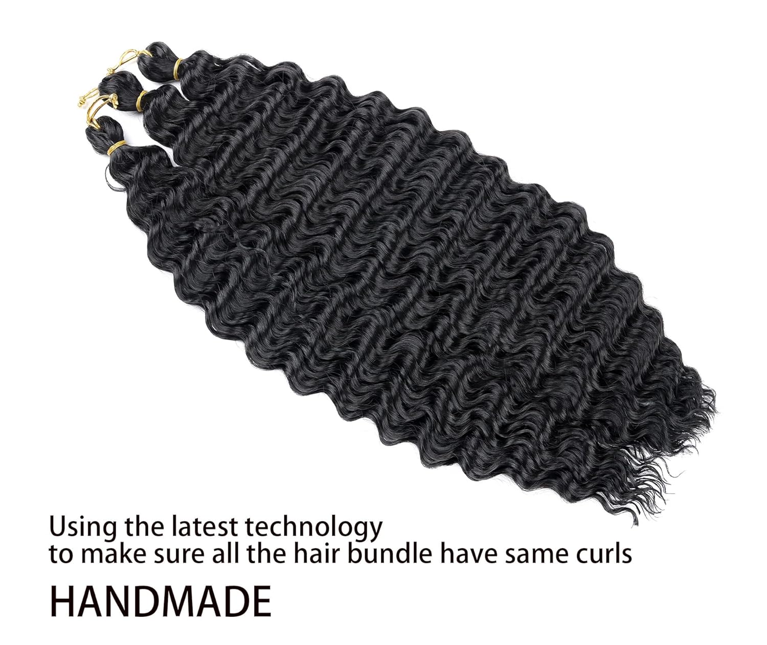 BATISI Cabello ondulado de ganchillo de 18 pulgadas, 1b negro ondulado profundo, rizado, trenzado, 1 paquete de cabello sintético rizado para