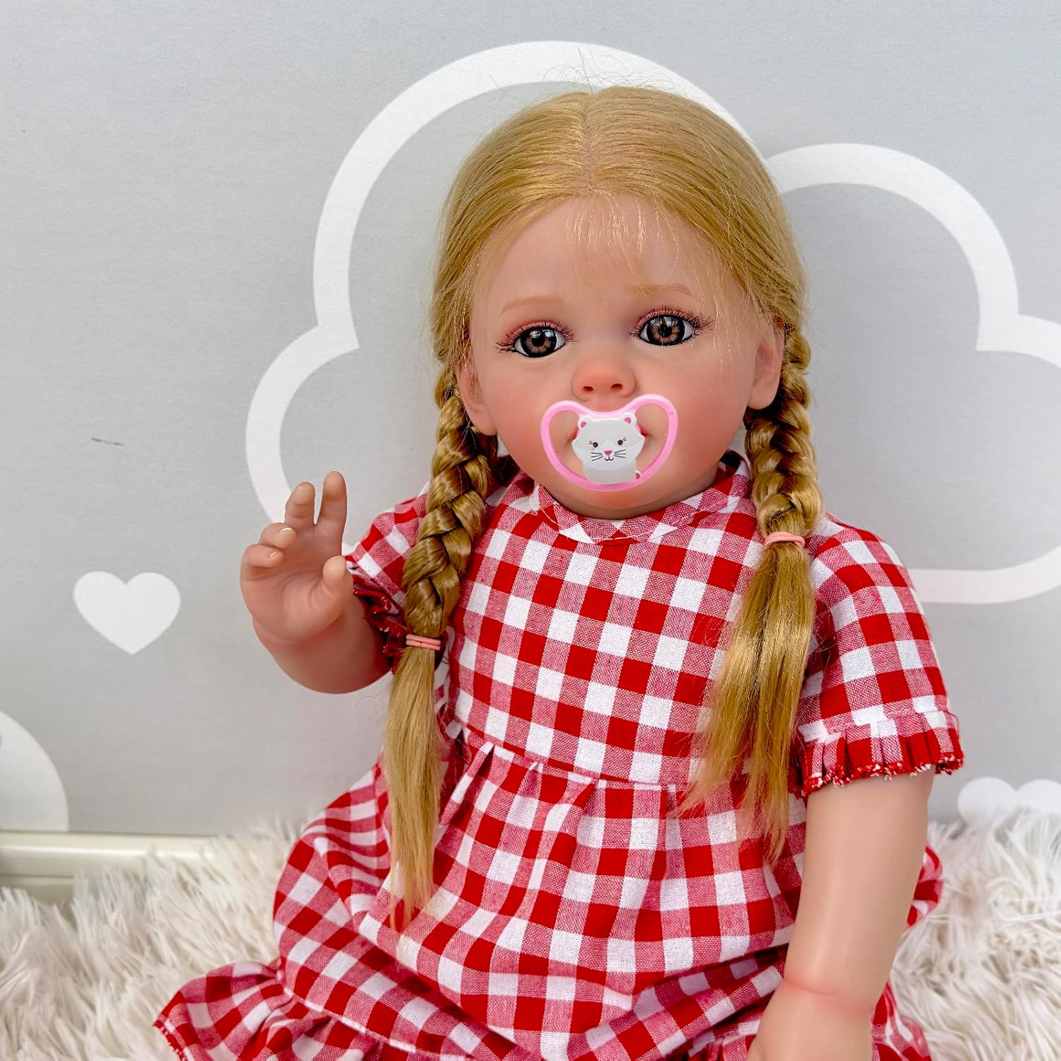 TERABITHIA Muñeca de bebé real grande de 24 pulgadas de pelo rubio arraigado realista que se ve real y se siente real, muñecas realistas para niñas