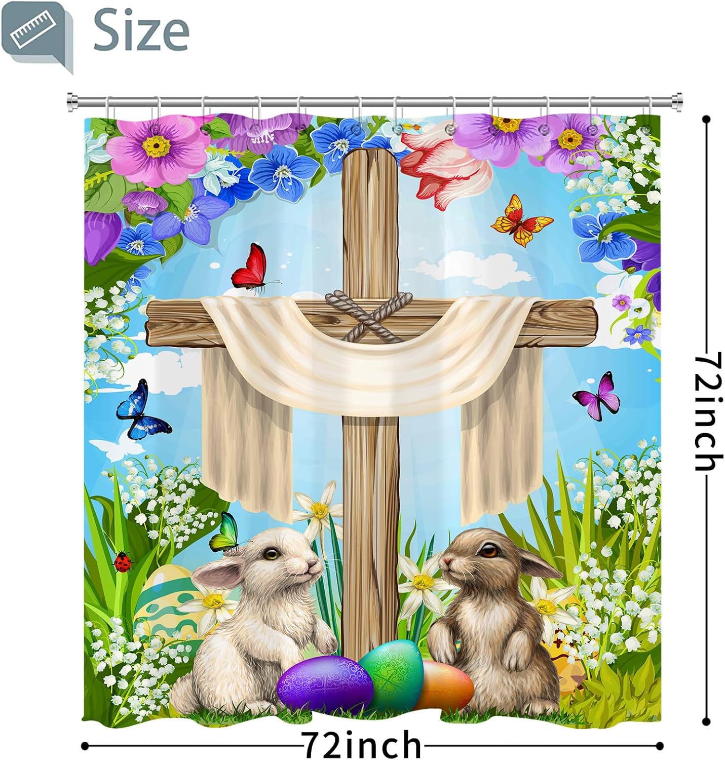 Cortina de ducha de Pascua, cortina de ducha con 12 ganchos, cortinas de ducha de Pascua para decoración de baño, 72 x 72 pulgadas