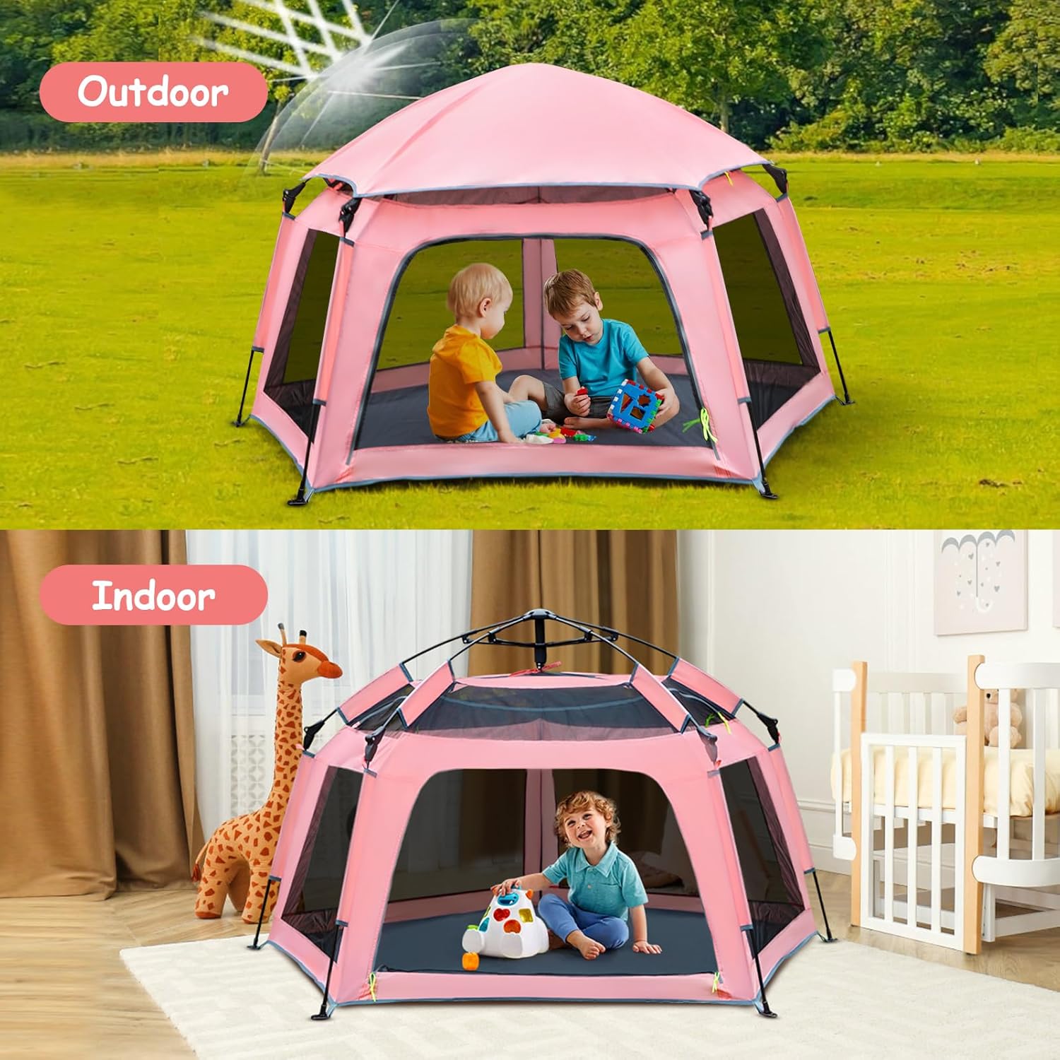 Tienda de campaña desplegable para niños, para interiores y exteriores, casa de juegos de princesa grande para niñas y niños de 1, 2, 3, 4 años