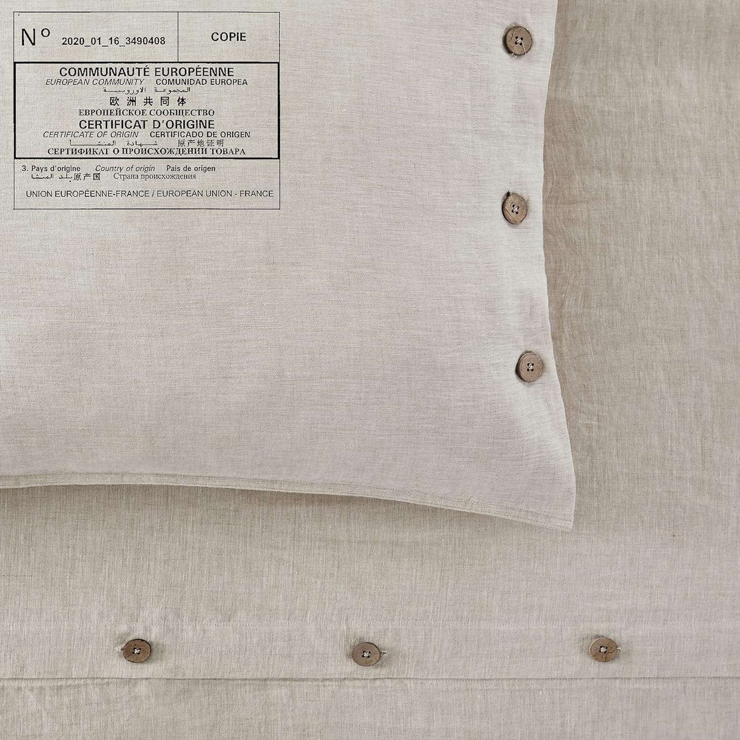 Juego de funda de edredón de 100 % lino francés lavado a la piedra con fundas de almohada (tamaño matrimonial, lino)