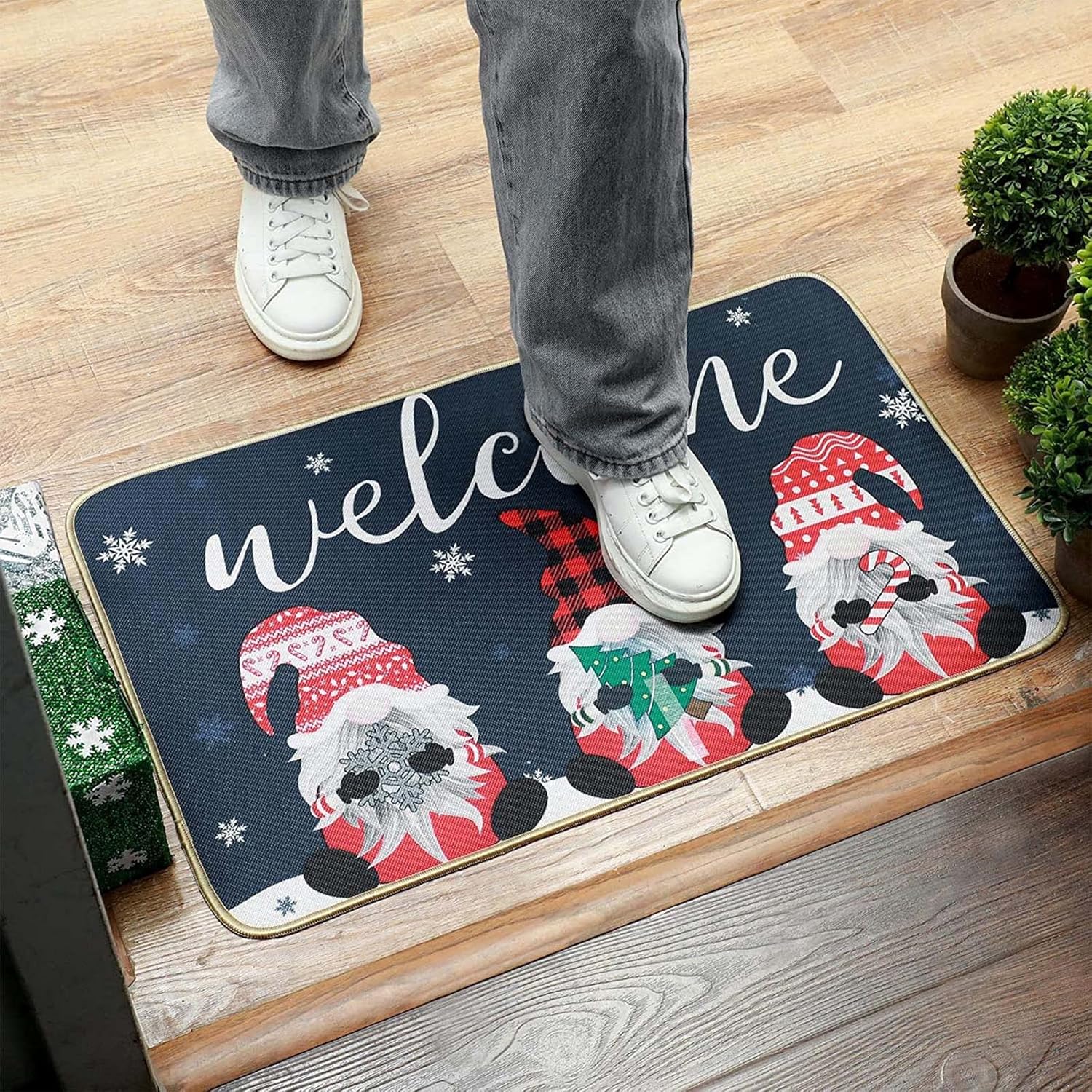 Felpudo para puerta delantera de Navidad, 23.6 x 15.7 pulgadas, impermeable, para entrada de Navidad, Papá Noel, decoración de casa para el hogar,