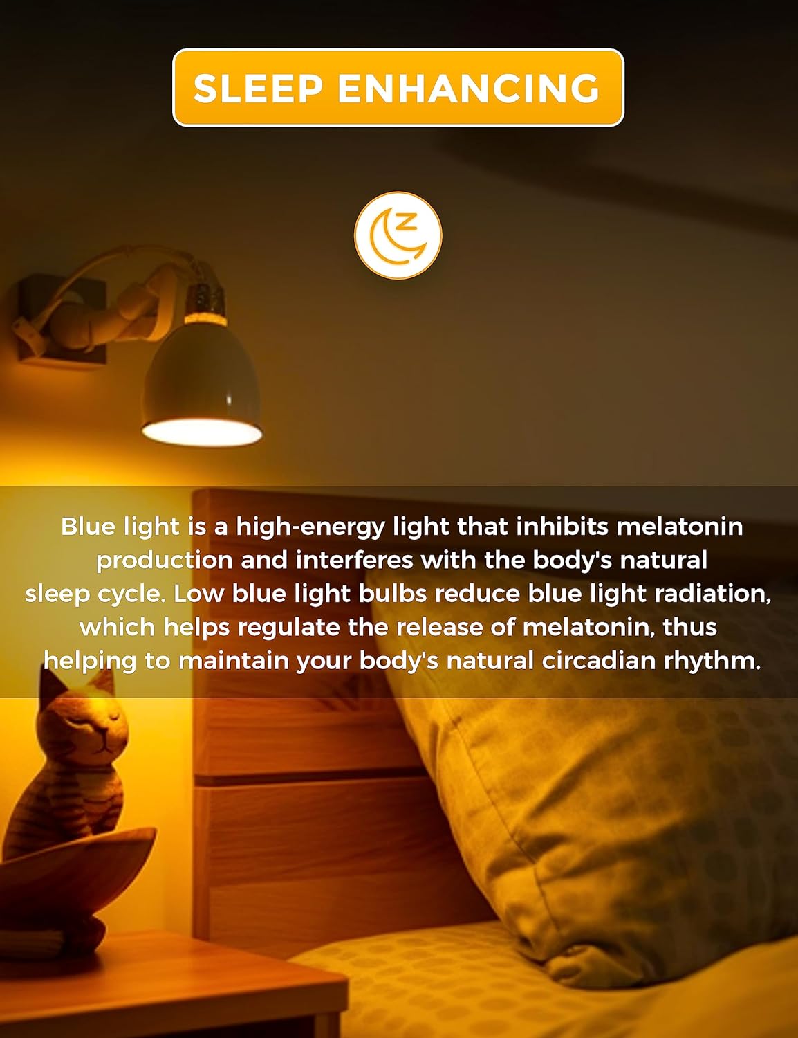 LOHAS Sleep Aid – Bombillas ámbar con bloqueo de luz azul, A19 de 9 W (equivalente a 60 W), bombillas tenues, bombilla cálida de 1800 K, luz de