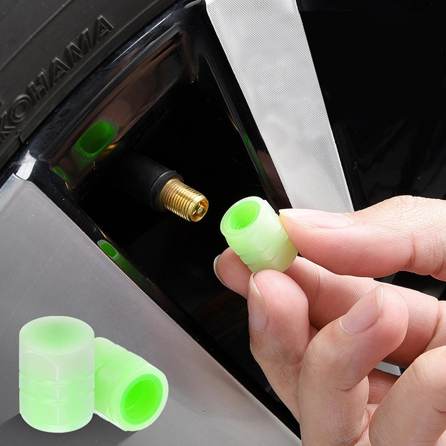 Tapones fluorescentes que brillan en la oscuridad para válvulas de neumáticos, tapones universales para válvulas de automóviles que mejoran el