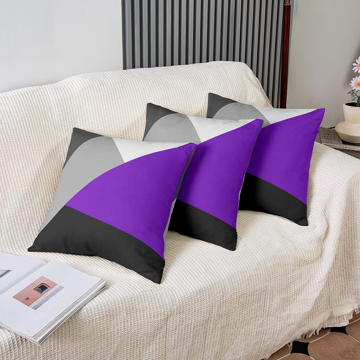 Erosebridal Juego de 2 fundas de cojín geométricas de retazos para mujer, color morado, negro, gris, gris, 18 x 18, fundas de almohada geométricas