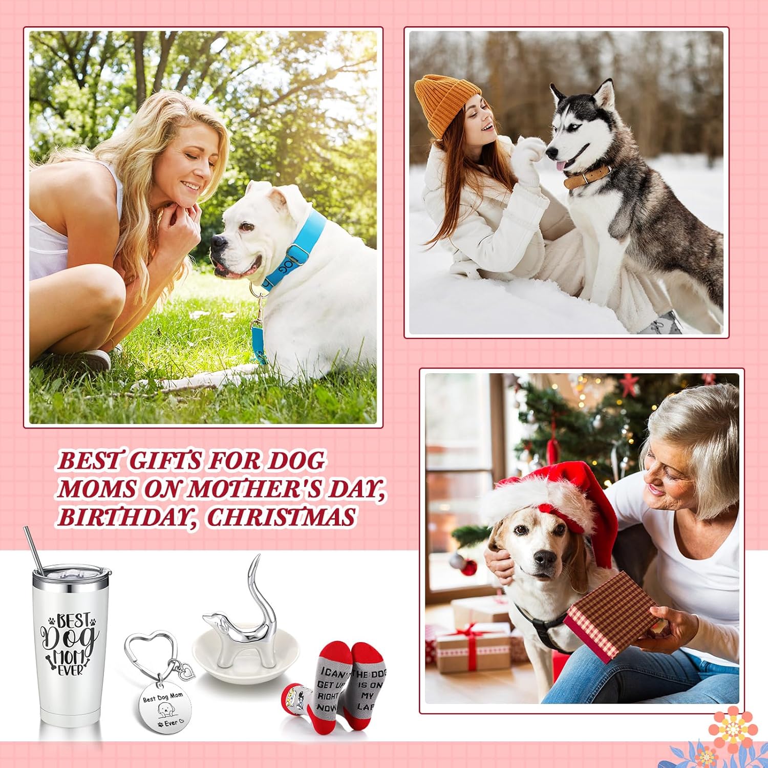Regalos de Navidad para mamá, regalos para mujeres, regalos para la mejor mamá del perro, incluyendo tazas de viaje de 20 onzas, vaso, amante de los