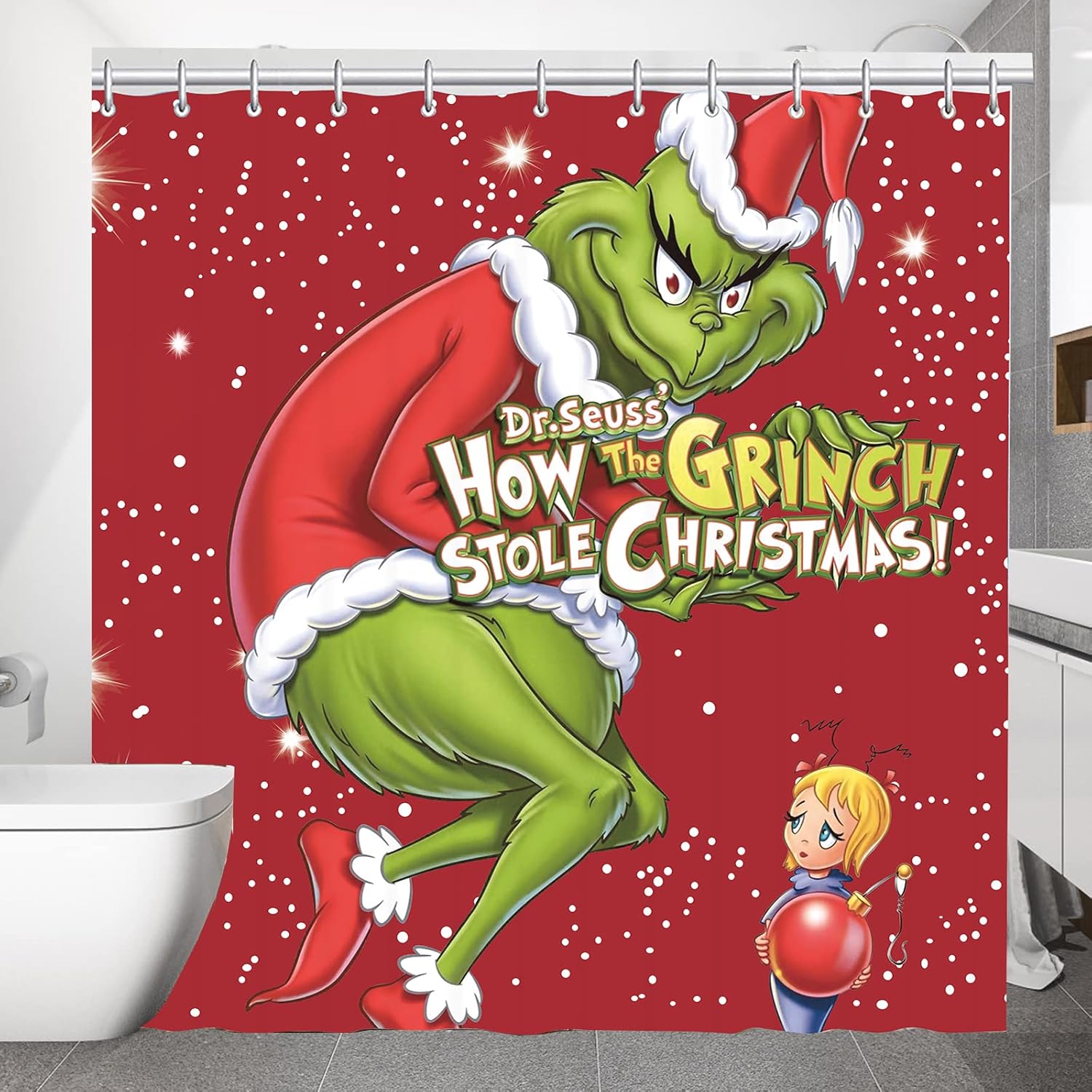 Cortina de ducha de Navidad para baño, decoración impermeable con 12 ganchos, dobladillo de plomo con peso, juego de cortinas de ducha de poliéster