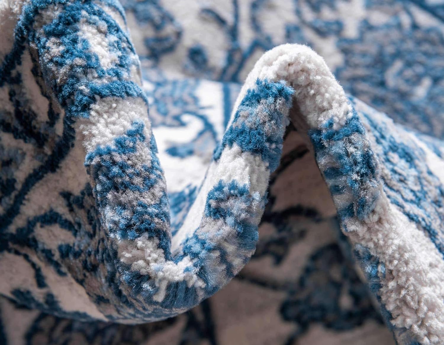 Unique Loom Boston Collection – Alfombra de área con diseño floral (3 pies 3 pulgadas, redonda, blanco, azul y gris)