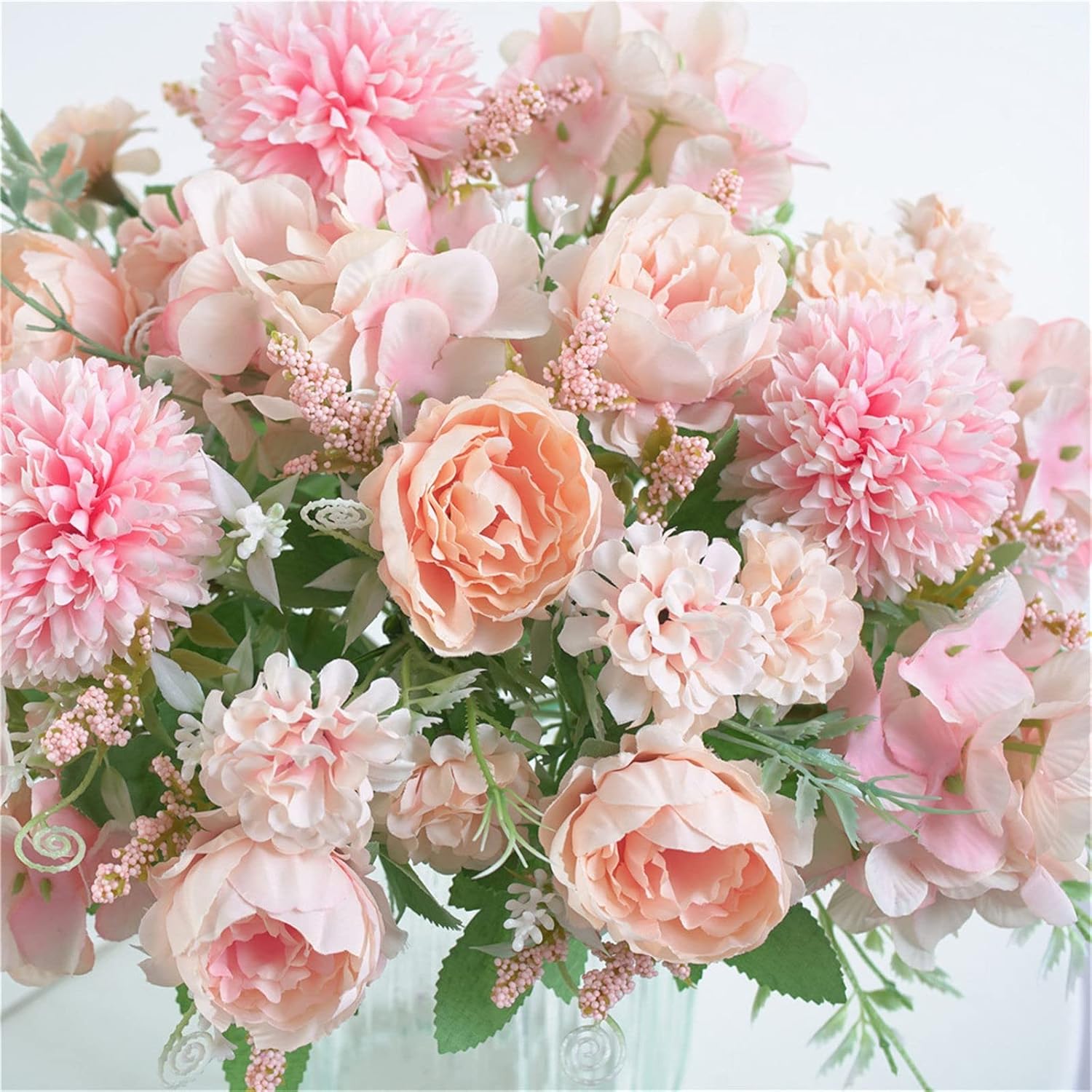 Scceatti Flores falsas para exteriores, flores artificiales de seda, rosas artificiales, ramos de boda de rosas de imitación, flores de seda, ramo