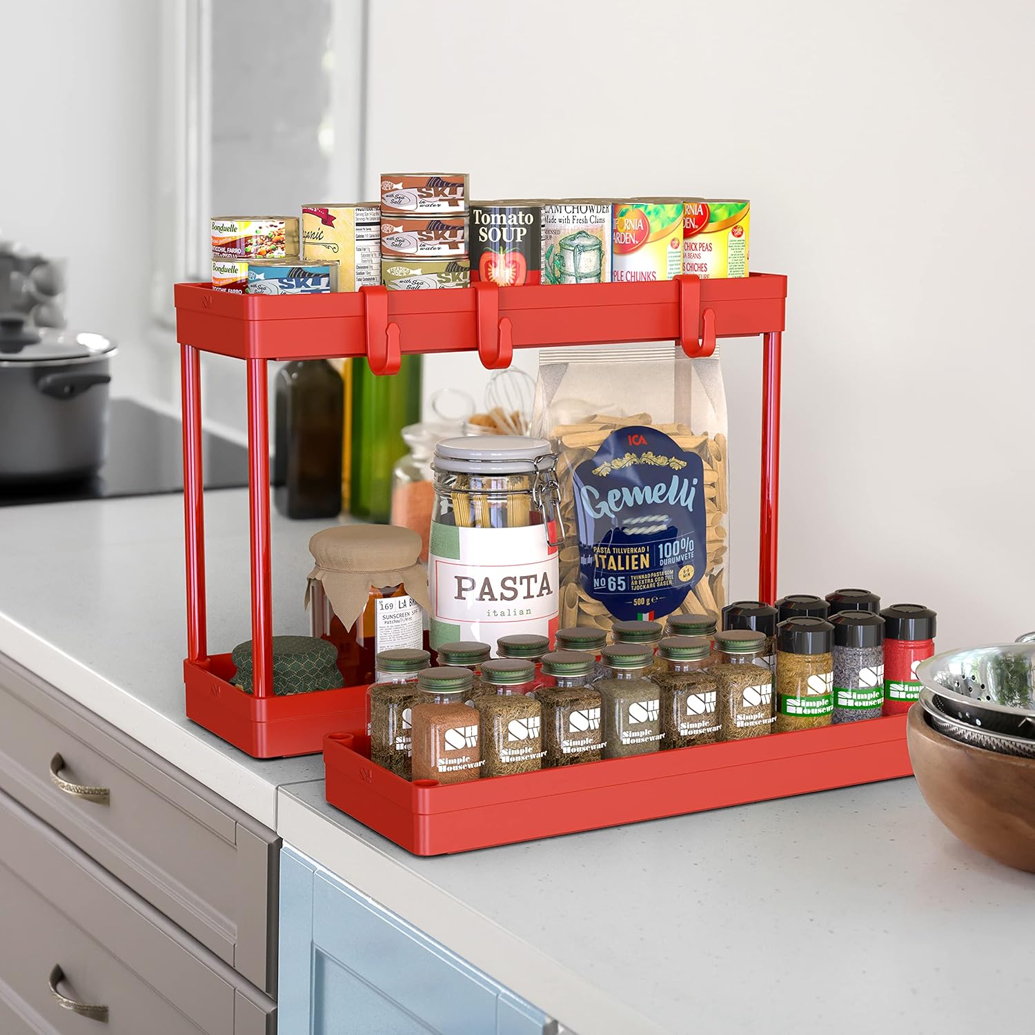 Simple Houseware Carrito de cocina de almacenamiento de 3 niveles delgadossúper estrechos estantes con asa, 26.5 pulgadas de altura5.5 pulgadas de