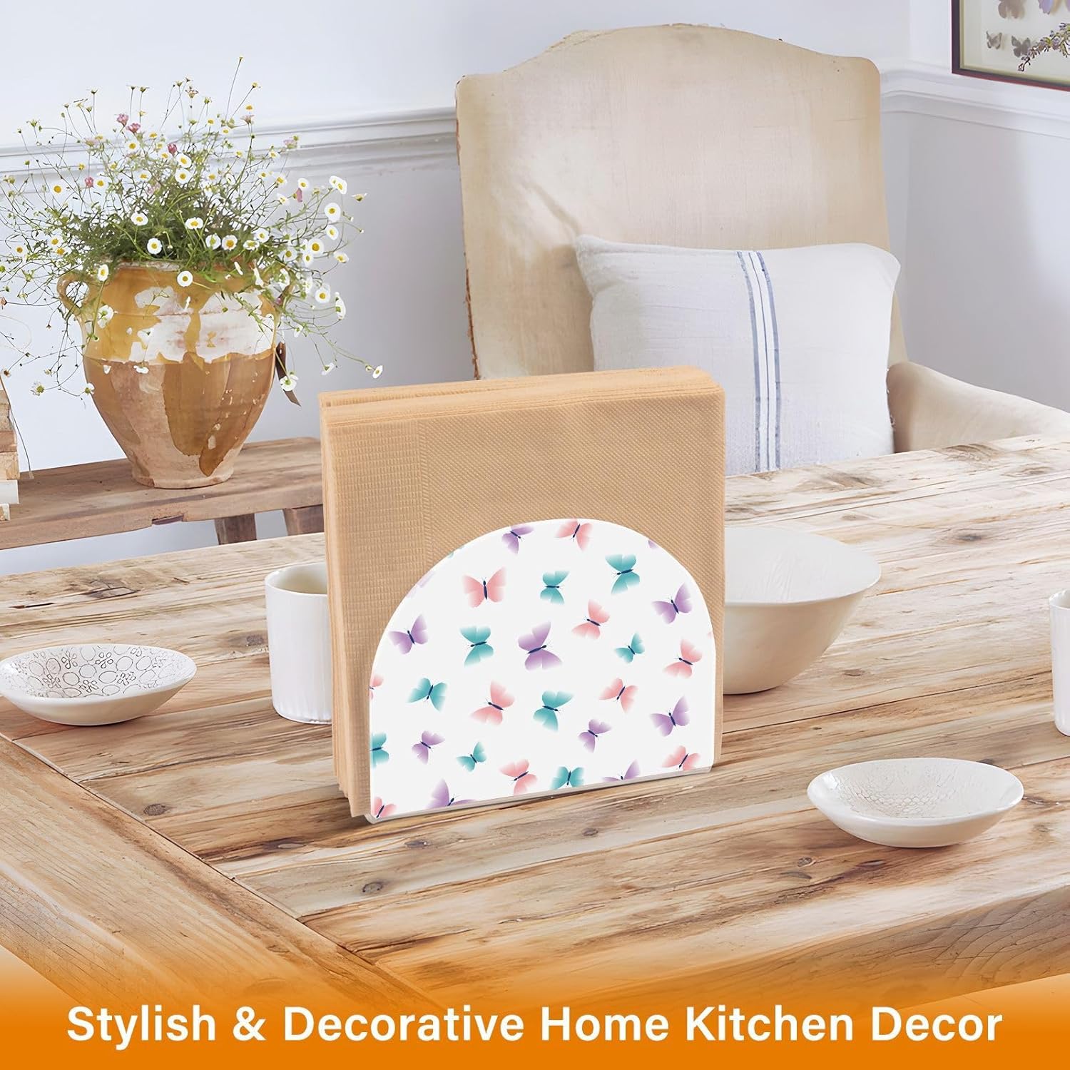 Butterfly Acrylic Napkin Holder Clear Paper Napkin Table Tabletop Tissue Dispenser Kitchen Dining Room Bathroom Party Hotel Decor