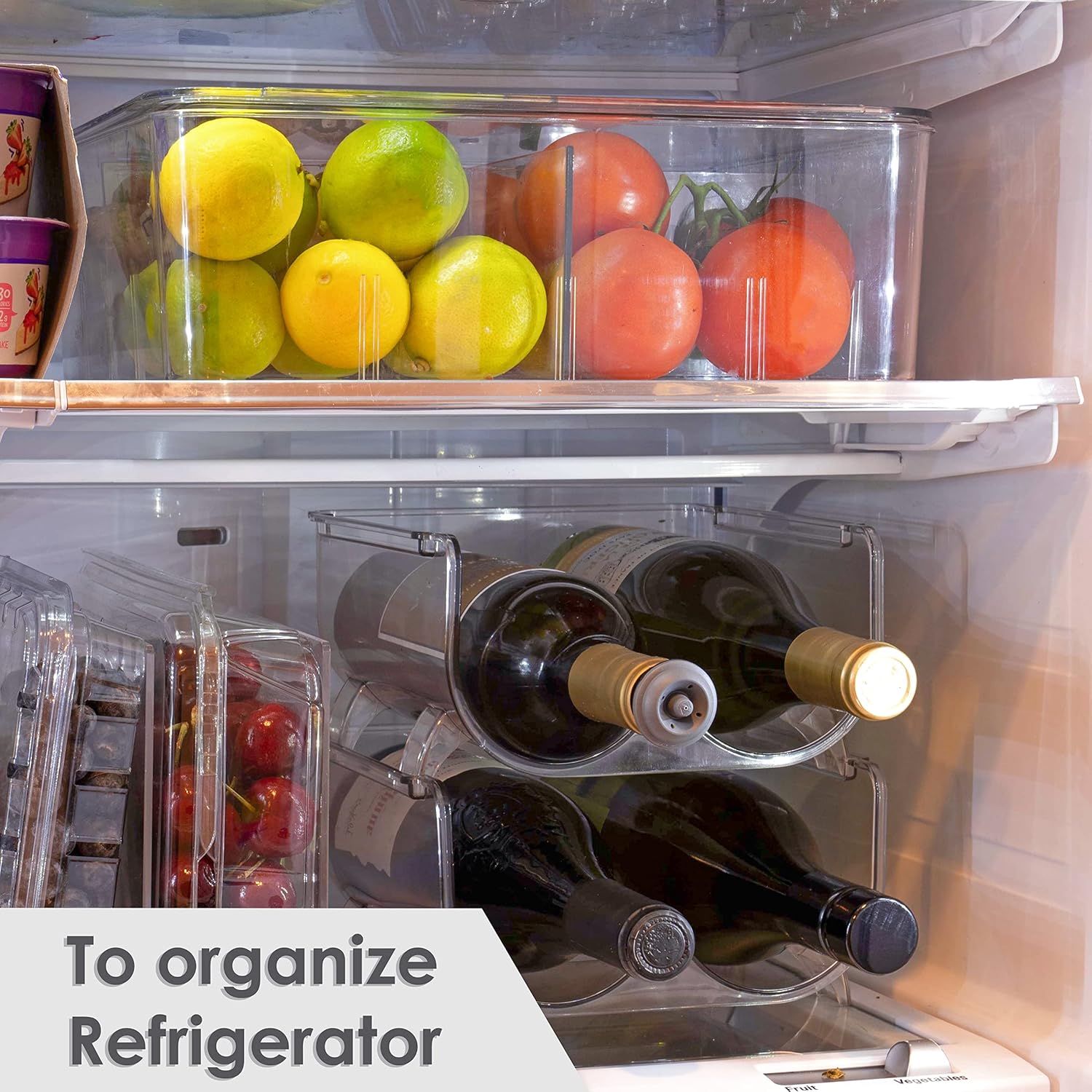 Organizador de refrigerador con tapa y separadores extraíbles, apilable multiusos para bolsitas de té, arte y manualidades, cocina, despensa,
